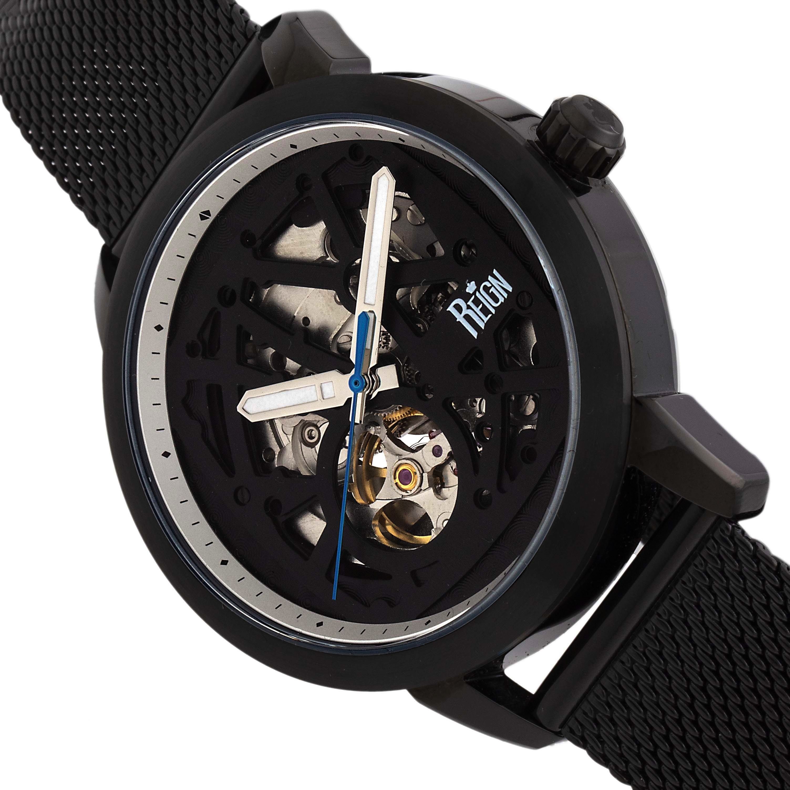 Reign Rudolf  Automatic Skeleton Bracelet Watch  Black One 