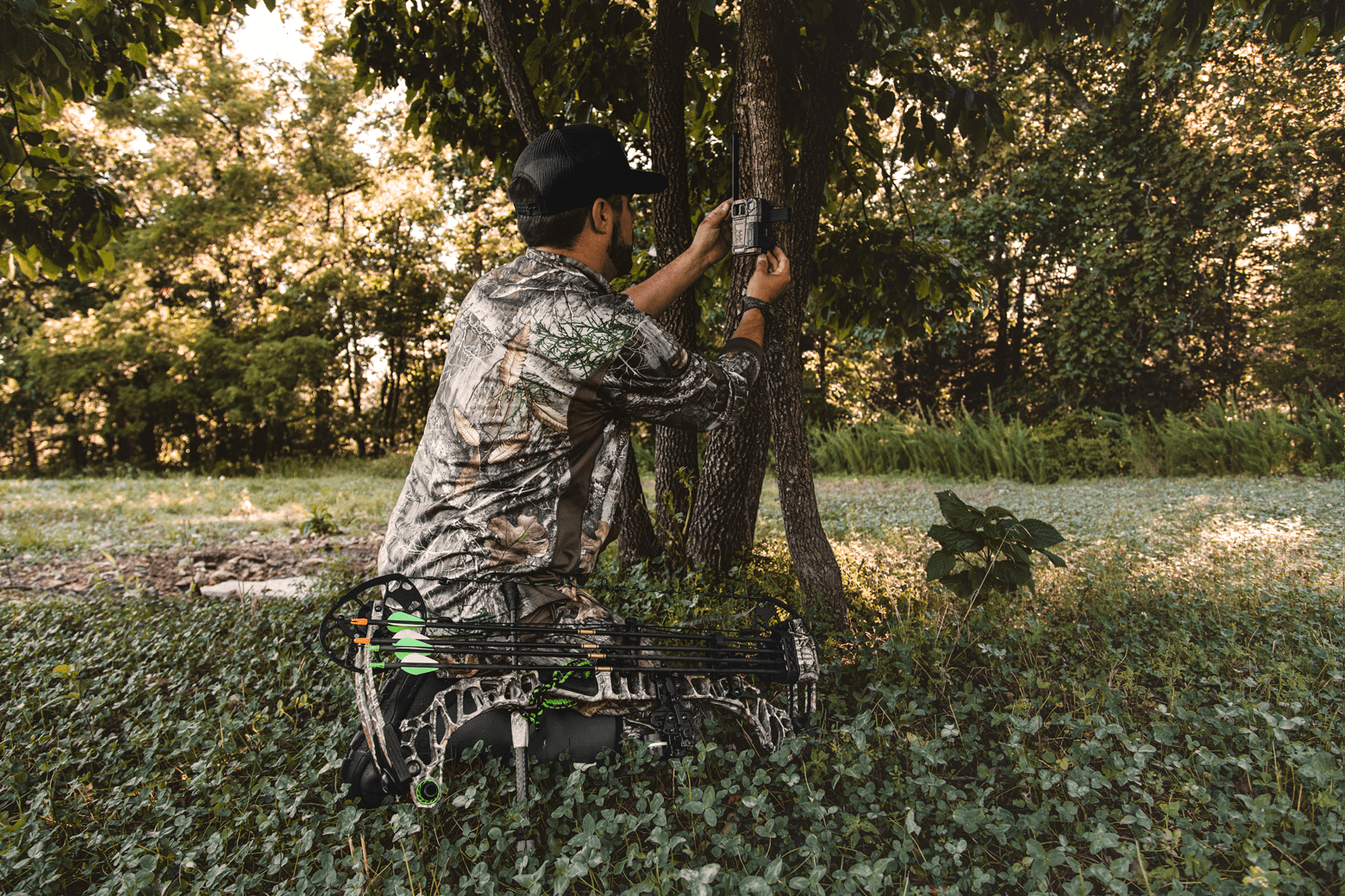 Man Setting Up a Trail Camera