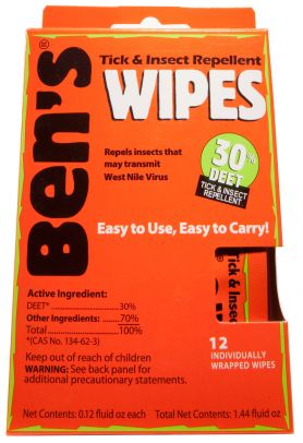 Ben's 30 Insectand Tick Repellent DEET Wipes 12 Per Box