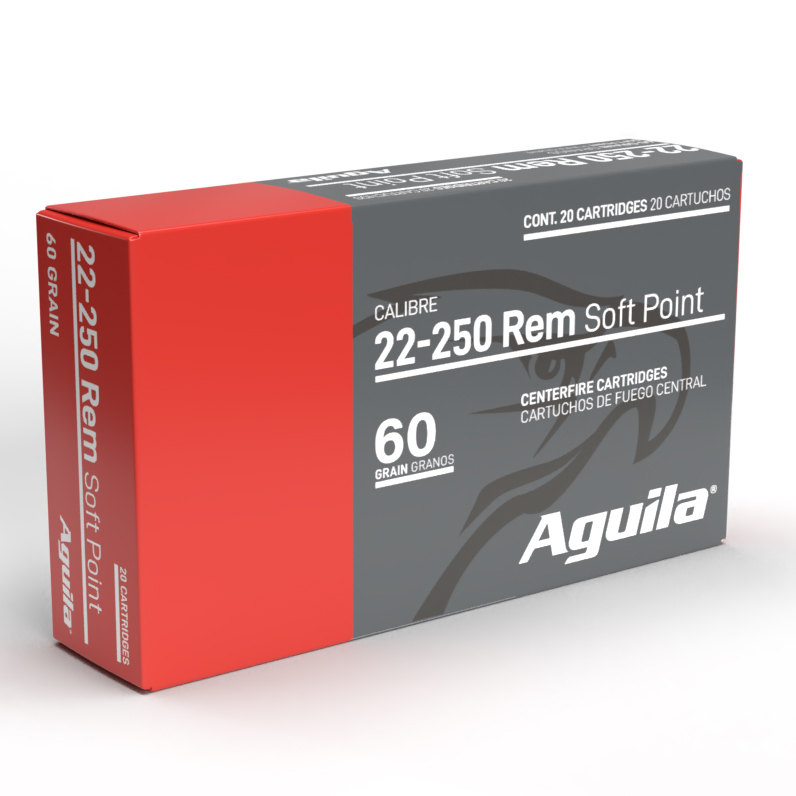 Aguila Ammunition 22-250 REM 60 Grain Soft Point Brass Cased Rifle Ammunition