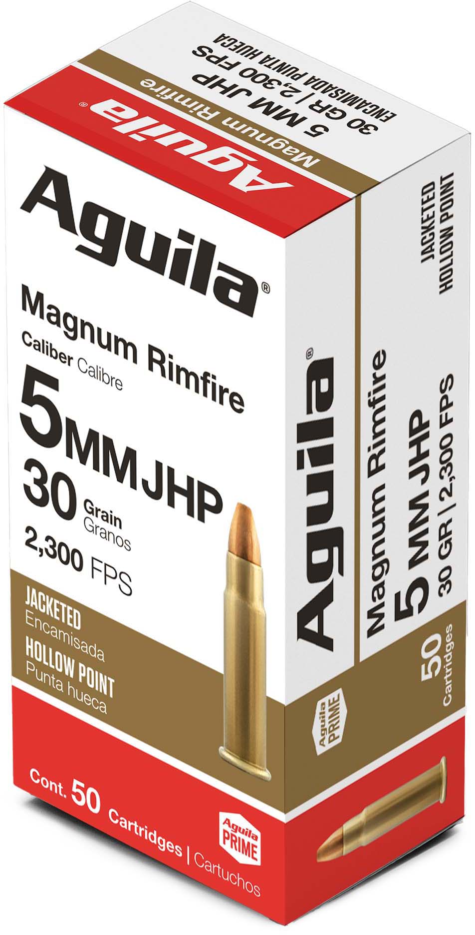 Aguila Ammunition 5mm Remington Magnum 30 Grain Jacketed Hollow Point Brass Case Ammunition
