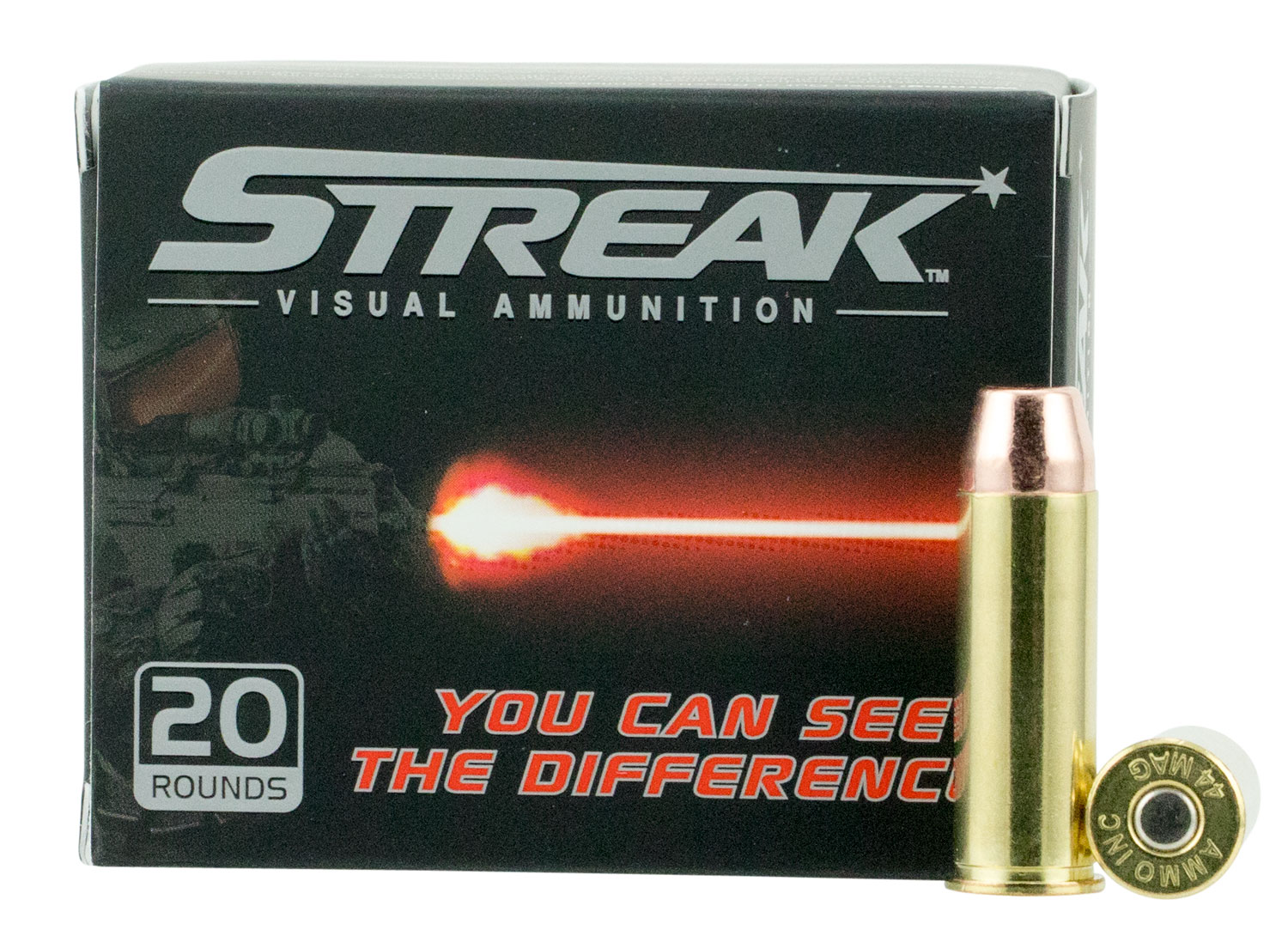 Ammo, Inc. STREAK .44 Remington Magnum 240 Grain Tracer-Like Total Metal Jacket Brass Cased Centerfire Visual Pistol Ammunition