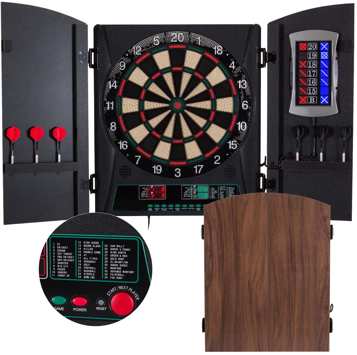 Outlaw Dart Board Cabinet with Official Electronic Scoring Soft