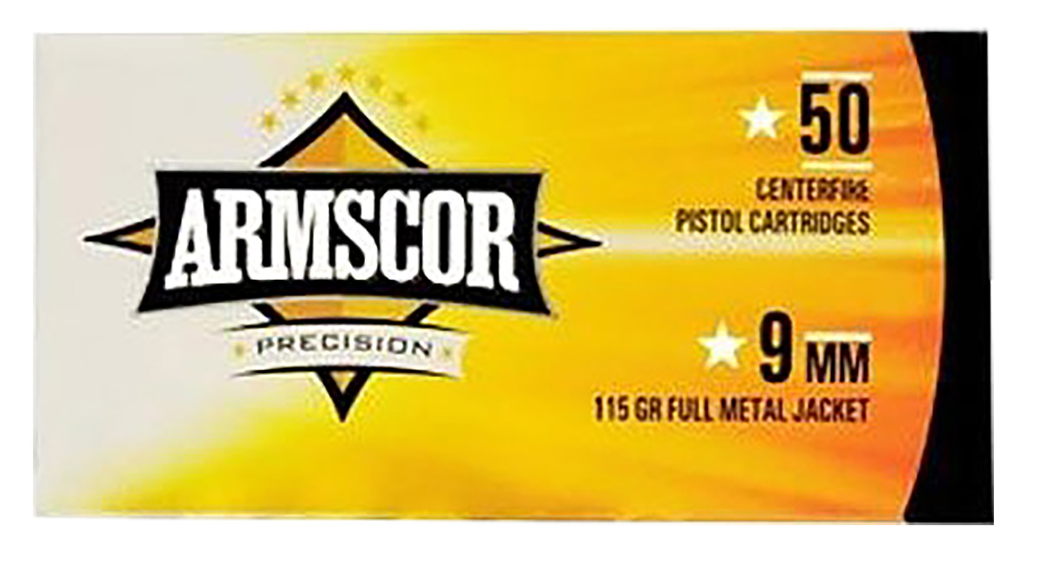 Armscor Precision Inc 9mm Luger 115 grain Full Metal Jacket (FMJ) Brass Cased Pistol Ammunition