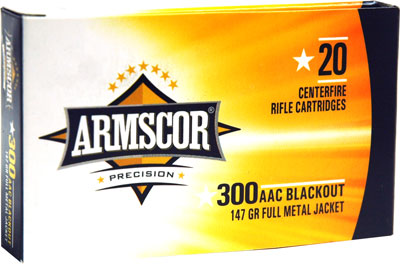 Armscor Precision Inc USA .300 AAC Blackout 147 Grain Full Metal Jacket Brass Cased Rifle Ammunition