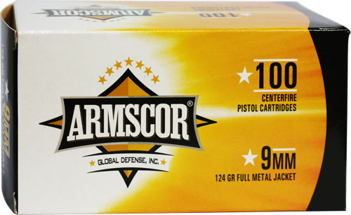 Armscor Precision Inc 9mm Luger 124 Grain Full Metal Jacket Brass Pistol Ammunition