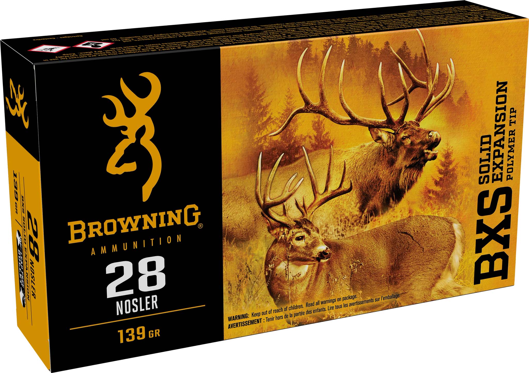 Browning BXS .28 Nosler 139 Grain Solid Expansion Polymer Tip Brass Cased Centerfire Rifle Ammunition