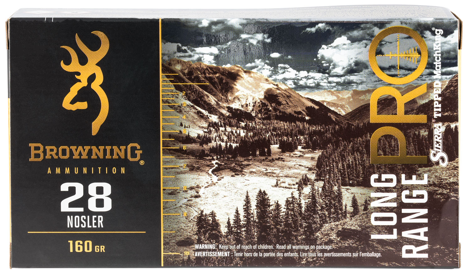 Browning Long Range Pro .28 Nosler 160 Grain Sierra MatchKing Boat Tail Hollow Point Brass Cased Centerfire Rifle Ammunition