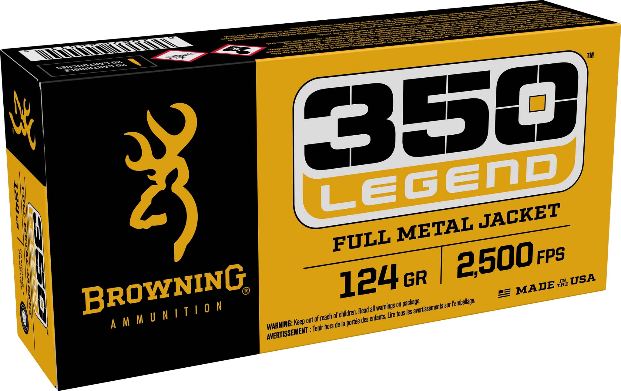 Browning FMJ Target .350 Legend 124 grain Full Metal Jacket Brass Cased Centerfire Rifle Ammunition