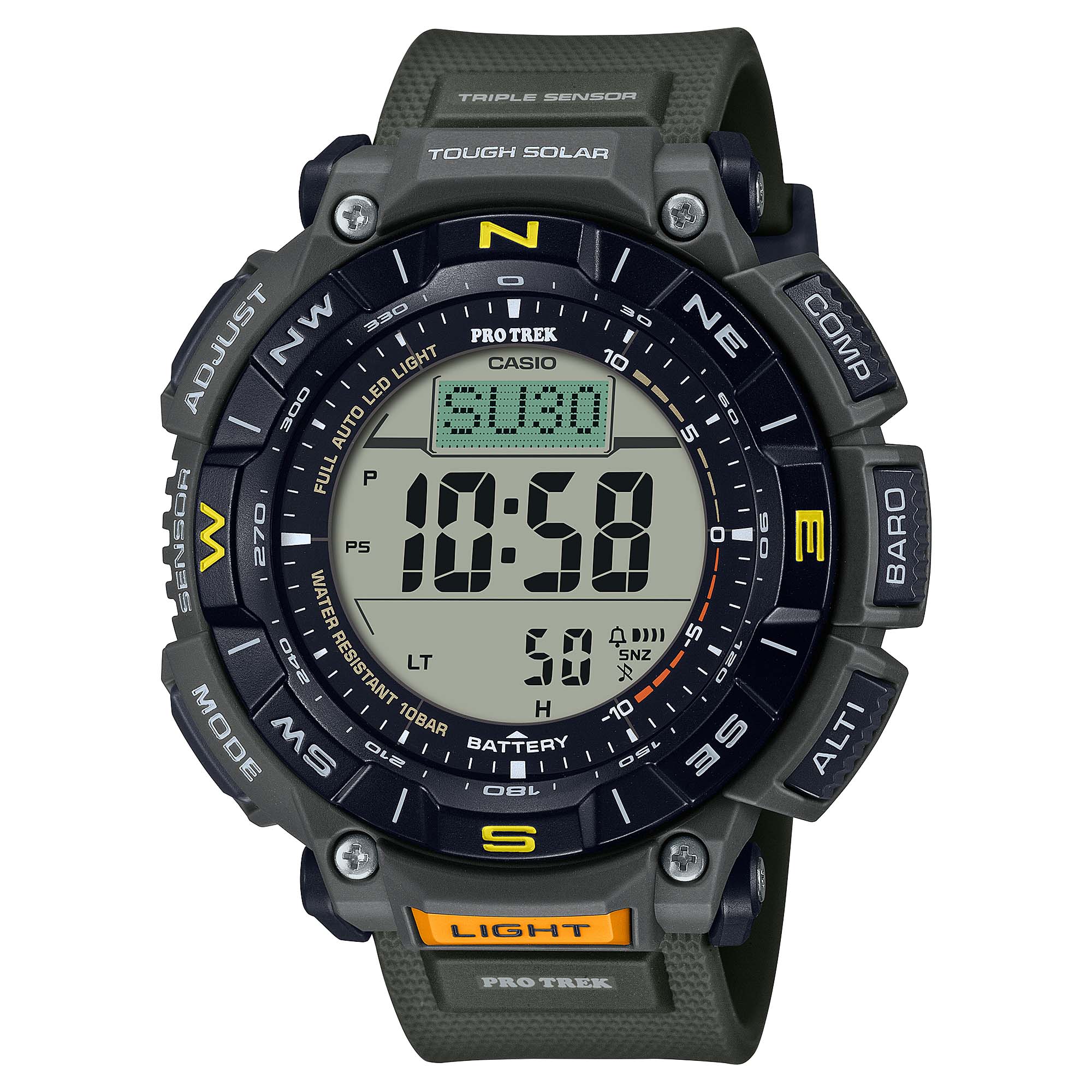 Casio Outdoor Casio Pro Trek Solar Watch Triple Sensor Watching Featuring an Altimeter Barometer Digital Compass Thermometer and 100M WR Mens Up to 36 Off w Free Shipping and Handling