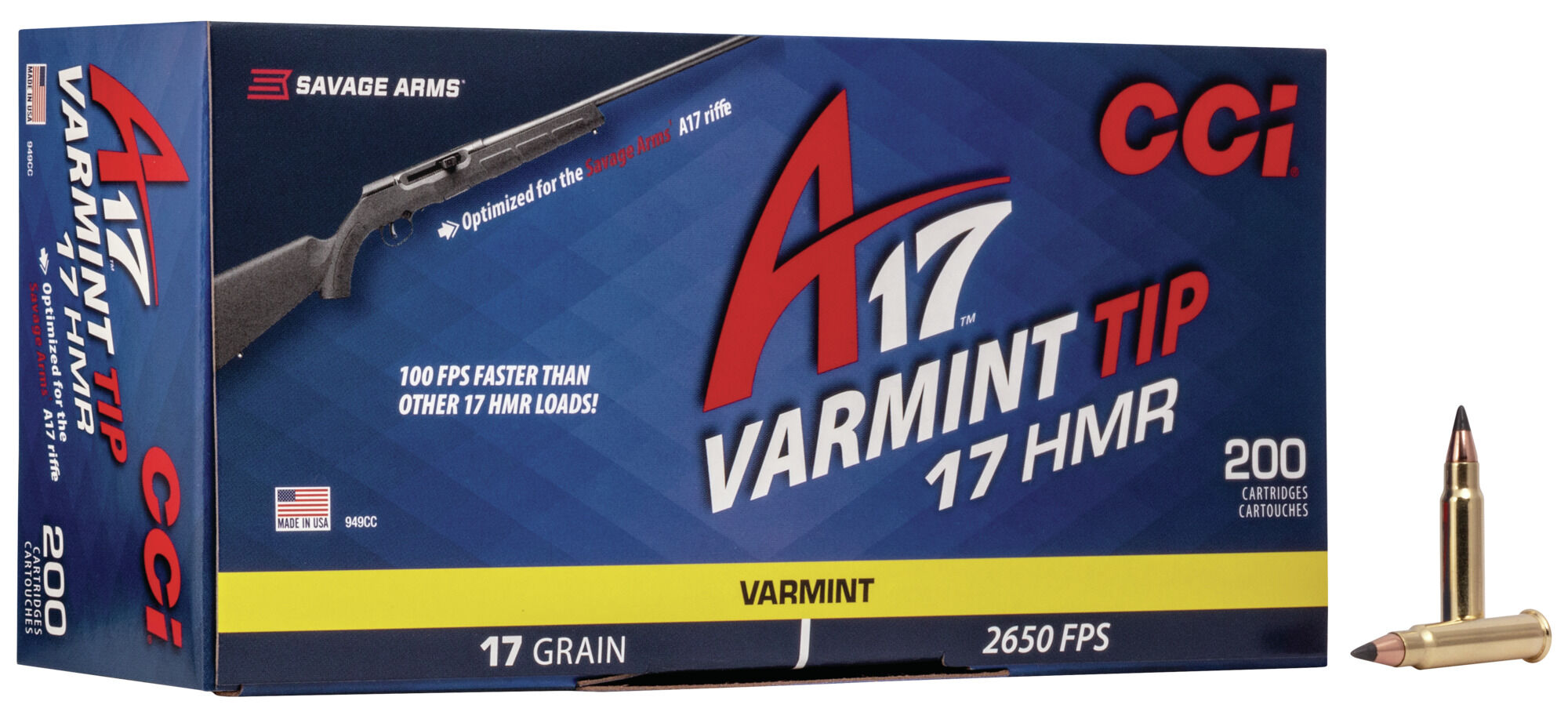 CCI Ammunition A17 .17 Hornady Magnum Rimfire 17 Grain Tipped Varmint Rimfire Ammunition