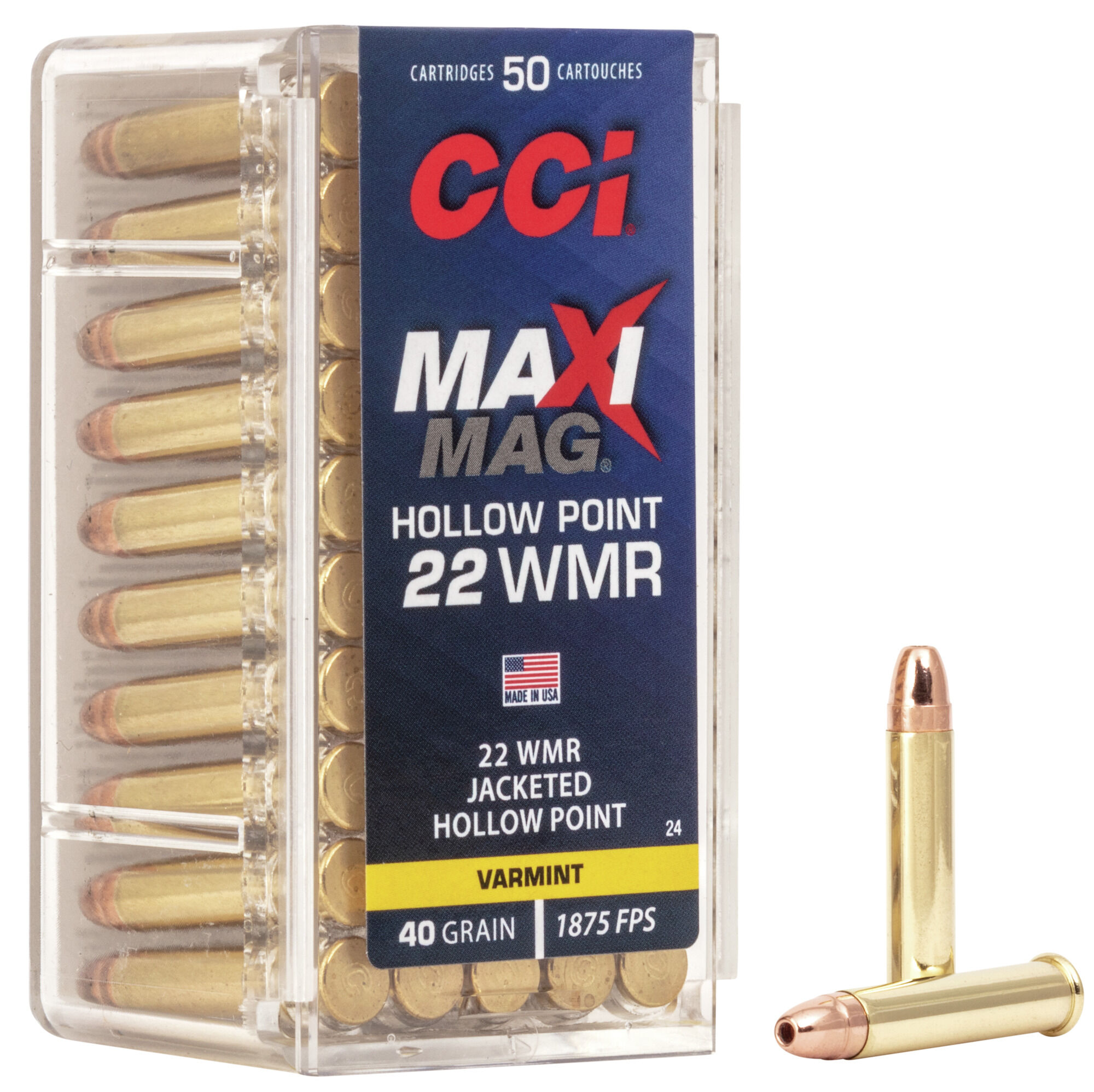 CCI Ammunition Maxi-Mag .22 Winchester Magnum Rimfire 40 Grain Jacketed Hollow Point Rimfire Ammunition