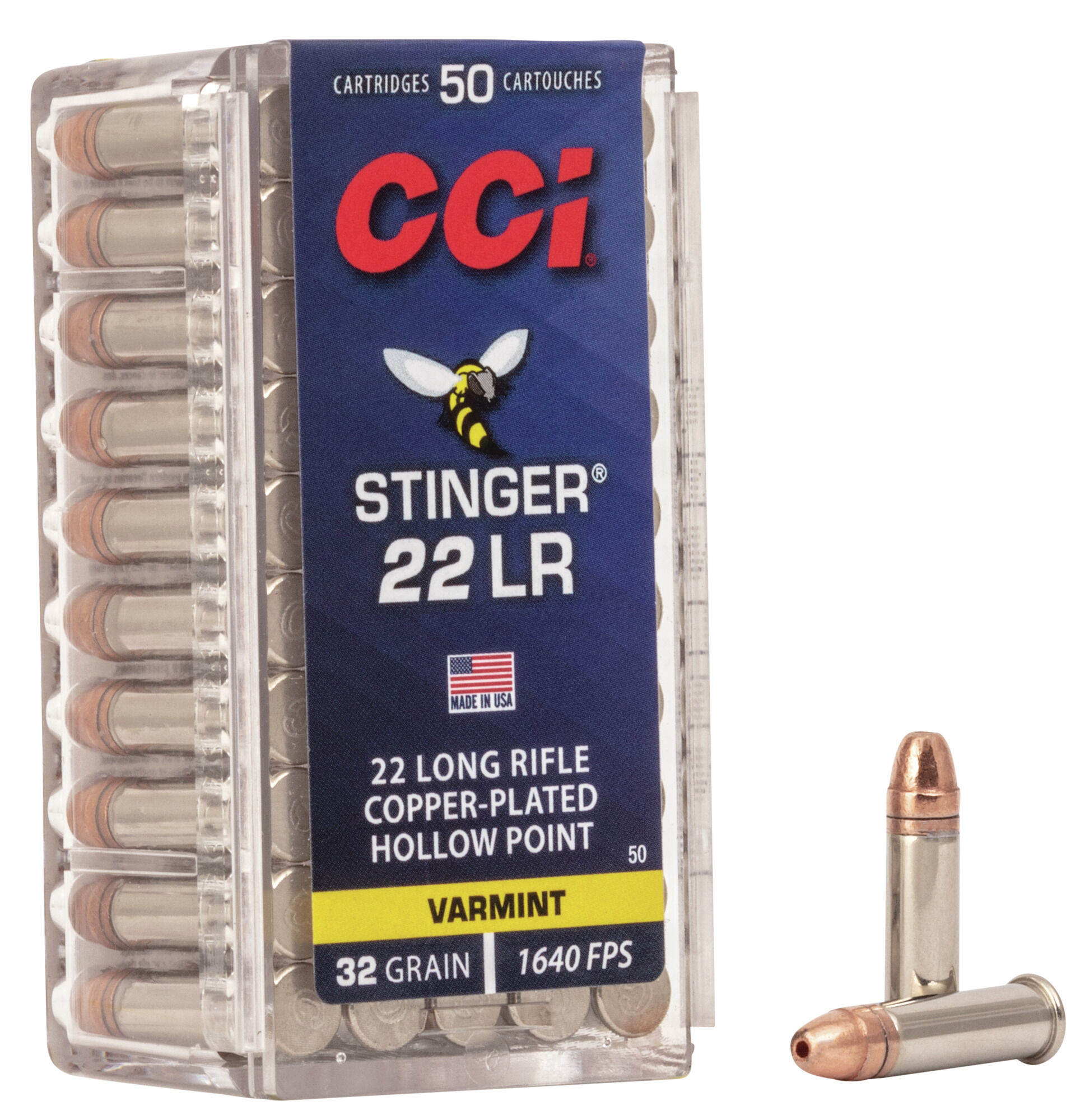 CCI Ammunition Stinger .22 Long Rifle 32 Grain Copper Plated Hollow Point Rimfire Ammunition | 4.9 Star Rating Free Shipping over $49!