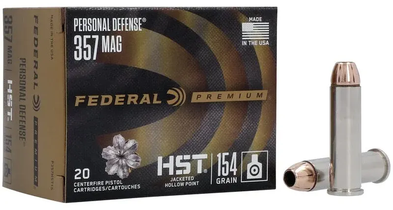 Federal Premium 357 Mag HST Jacketed Hollow Point Brass Cased Pistol Ammunition