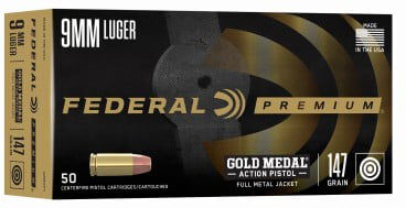 Federal Premium 9mm Luger 147 Grain FMJ Gold Medal Action Centerfire Pistol Ammunition