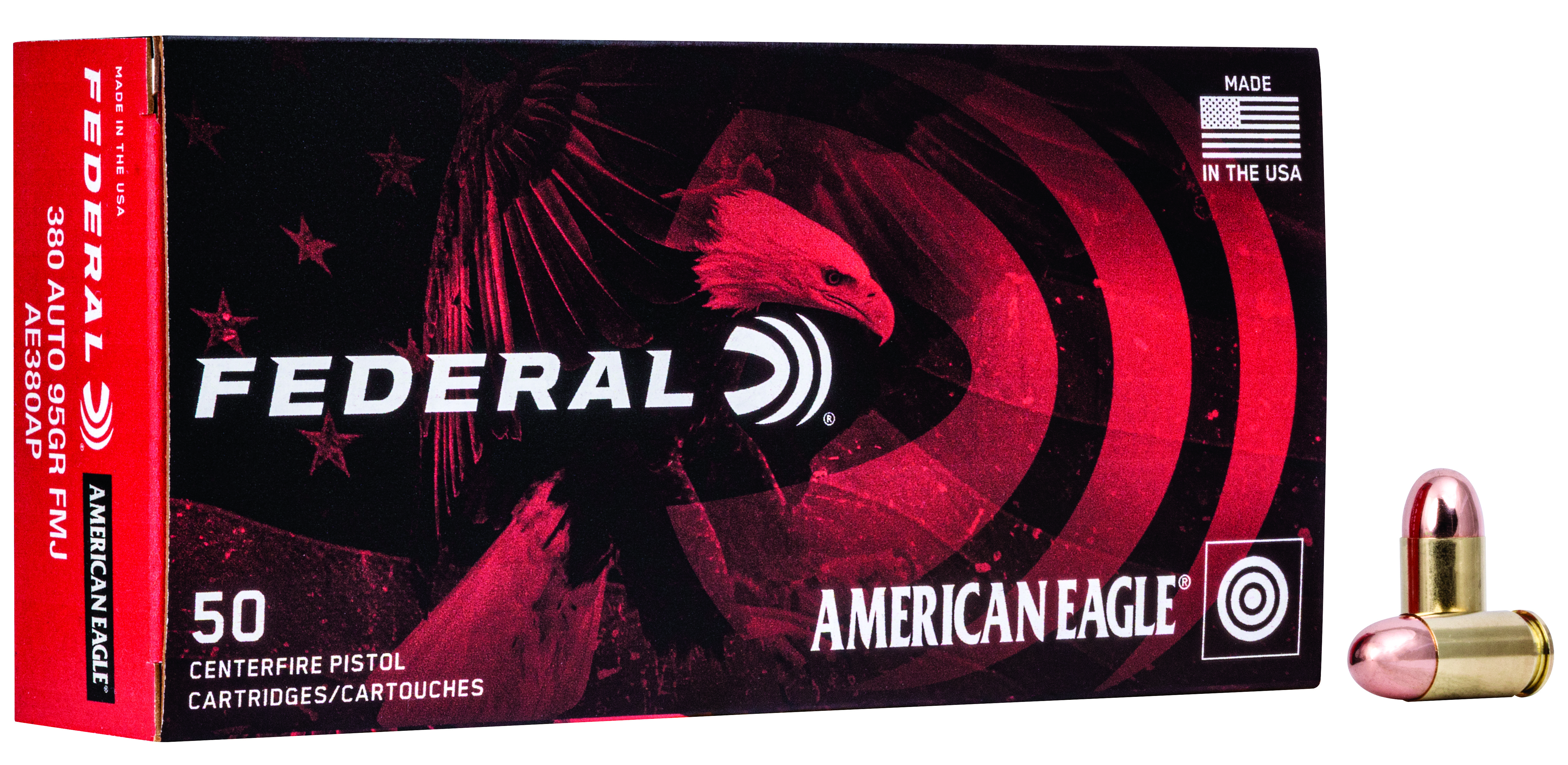 Federal Premium American Eagle Handgun .380 ACP 95 Grain Brass Cased Full Metal Jacket Centerfire Pistol Ammunition