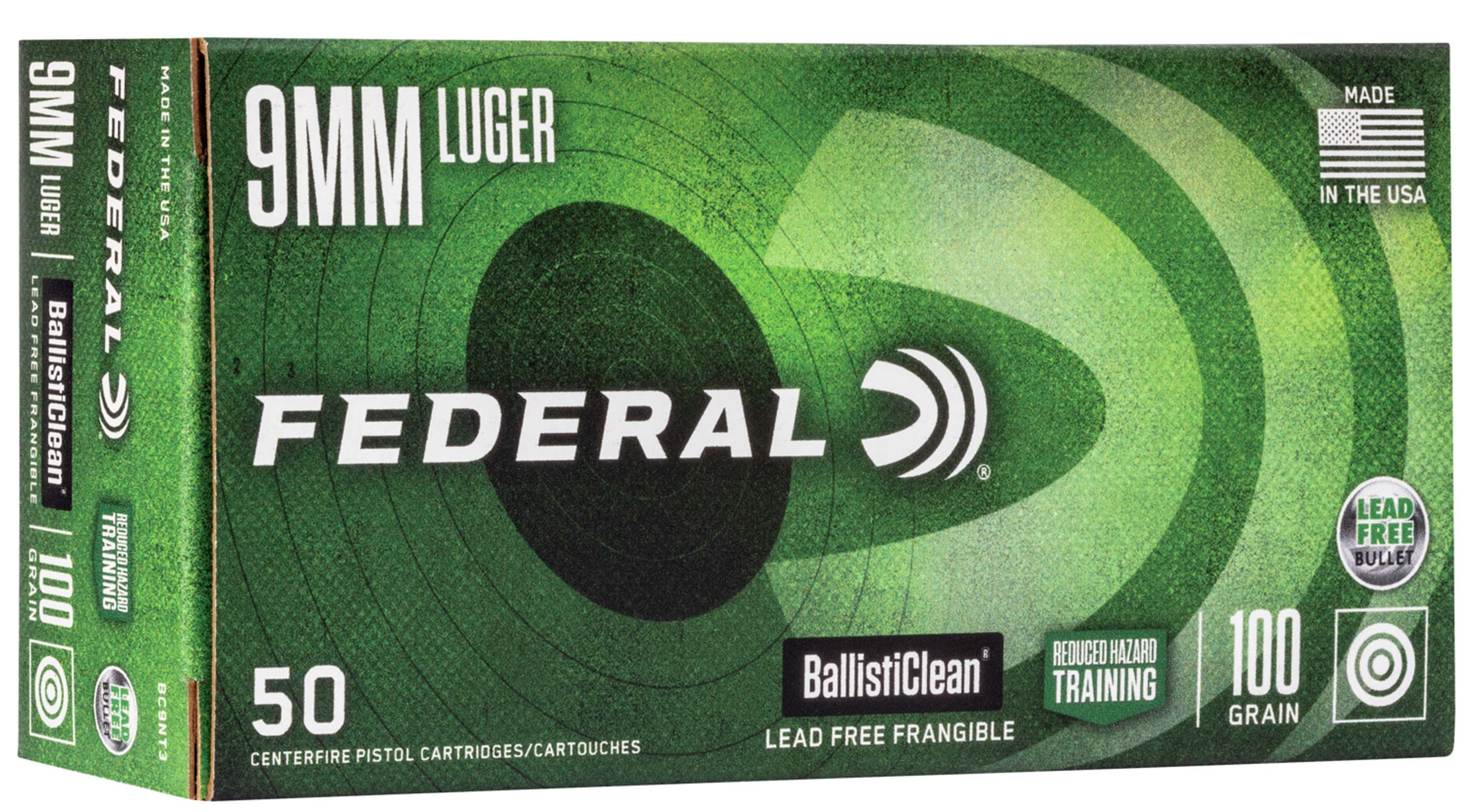 Federal Premium American Eagle Syntech 9 mm Luger 100 Grain Non-Lead Brass Cased Centerfire Pistol Ammunition