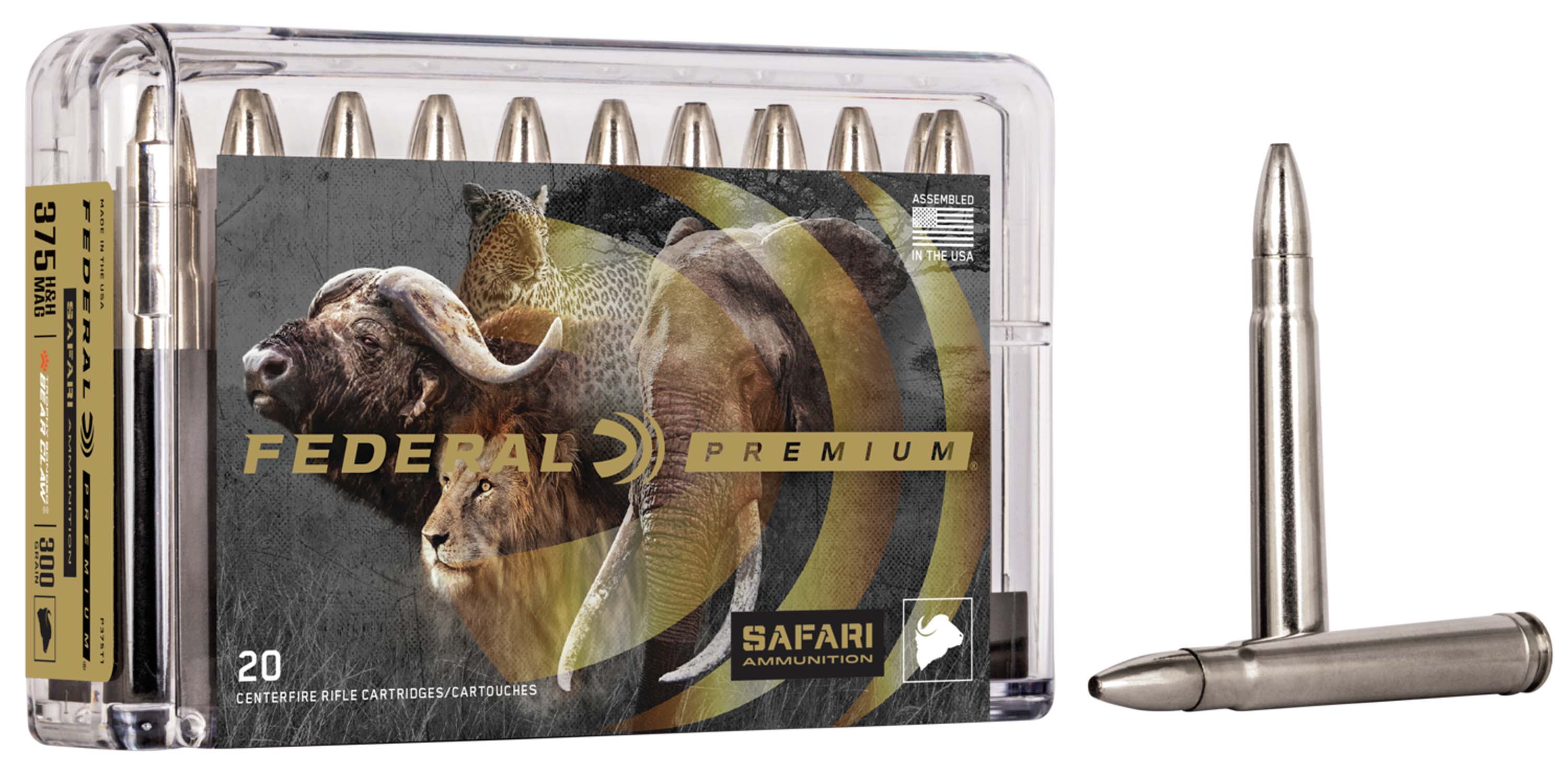 Federal Premium CAPE-SHOK .375 H&H Magnum 300 Grain Trophy Bonded Bear Claw Centerfire Rifle Ammunition