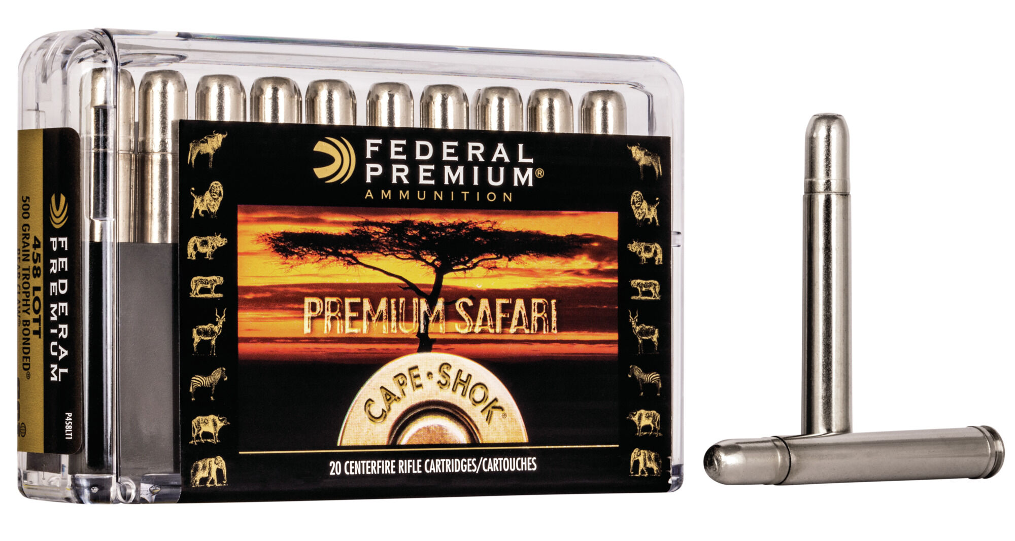 Federal Premium CAPE-SHOK .458 Lott 500 Grain Trophy Bonded Bear Claw Centerfire Rifle Ammunition