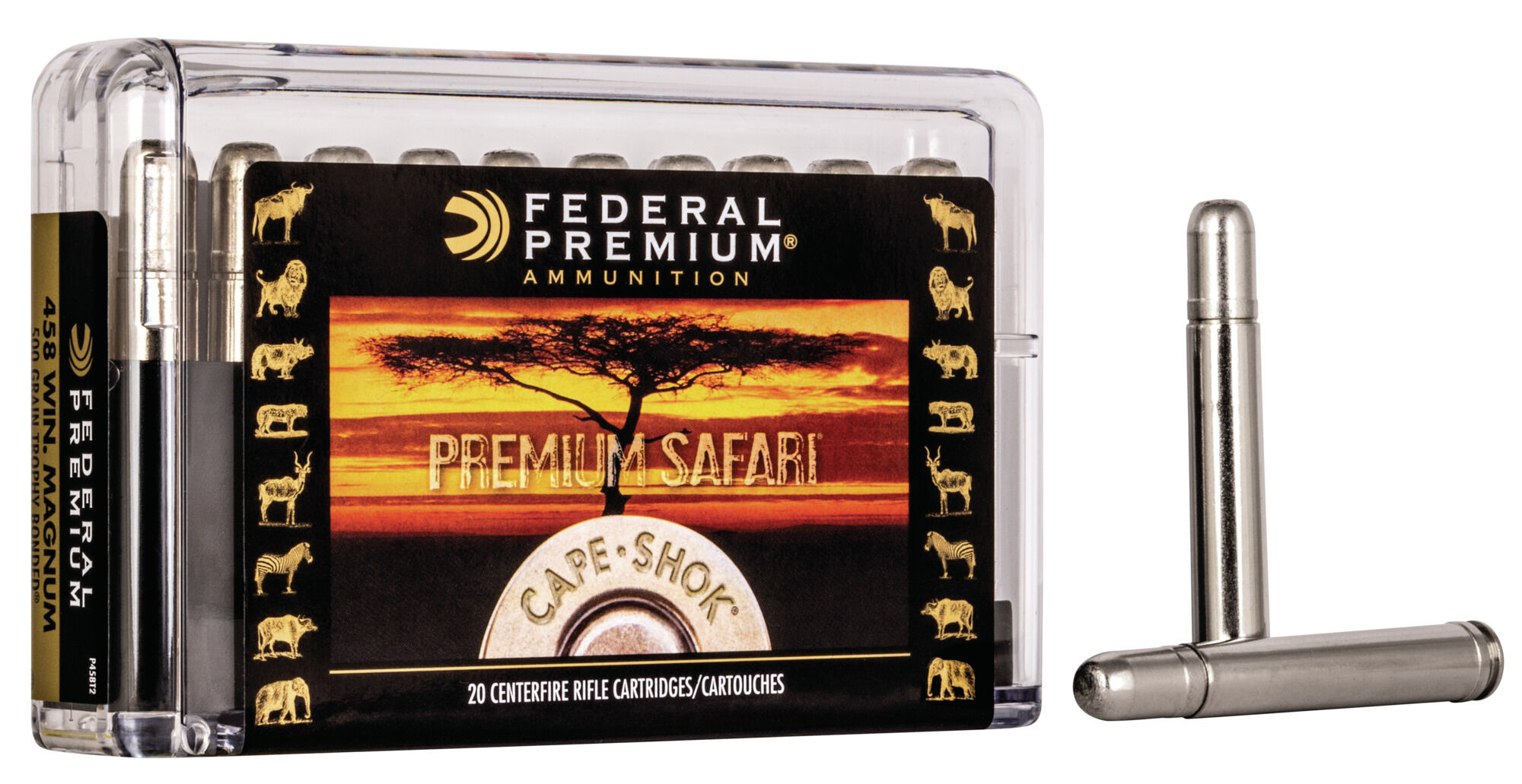 Federal Premium CAPE-SHOK .458 Winchester Magnum 500 Grain Trophy Bonded Bear Claw Centerfire Rifle Ammunition