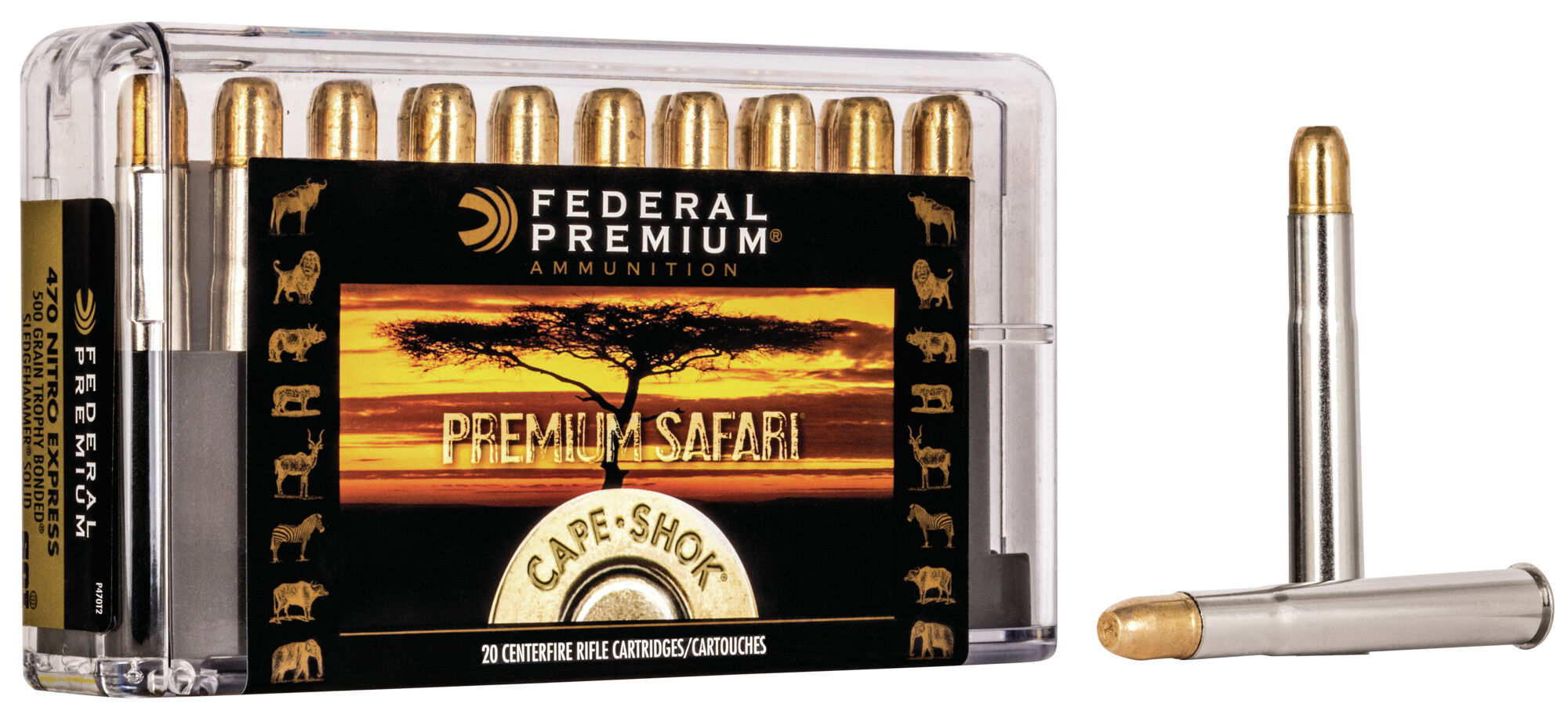 Federal Premium CAPE-SHOK .470 Nitro Express 500 Grain Trophy Bonded Sledgehammer Solid Centerfire Rifle Ammunition