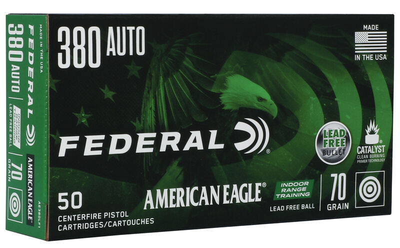 Federal American Eagle Indoor Range Training Lead Free 380 Auto 70 Grain Lead Free IRT Centerfire Pistol Ammunition