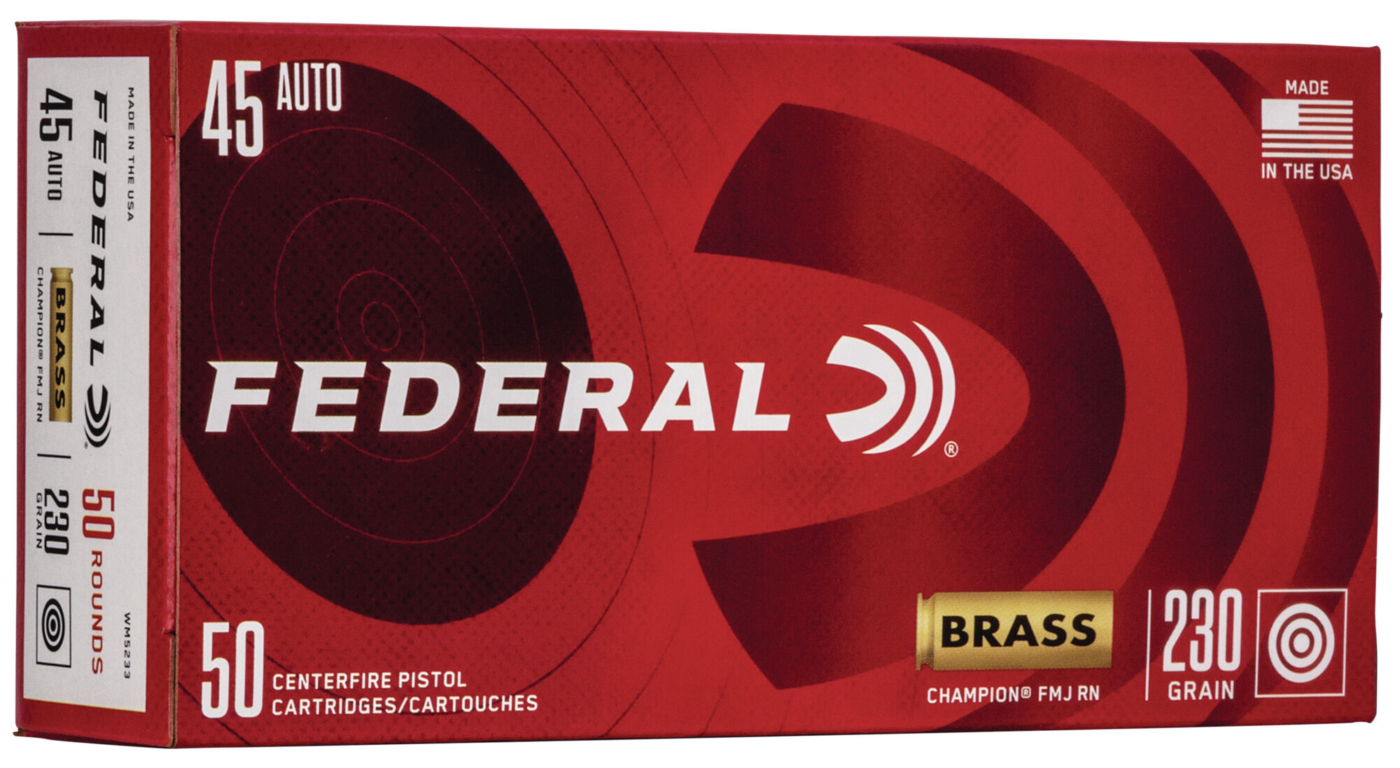 Federal Premium .45 ACP 230 Grain Full Metal Jacket Brass Casing Centerfire Pistol Ammunition