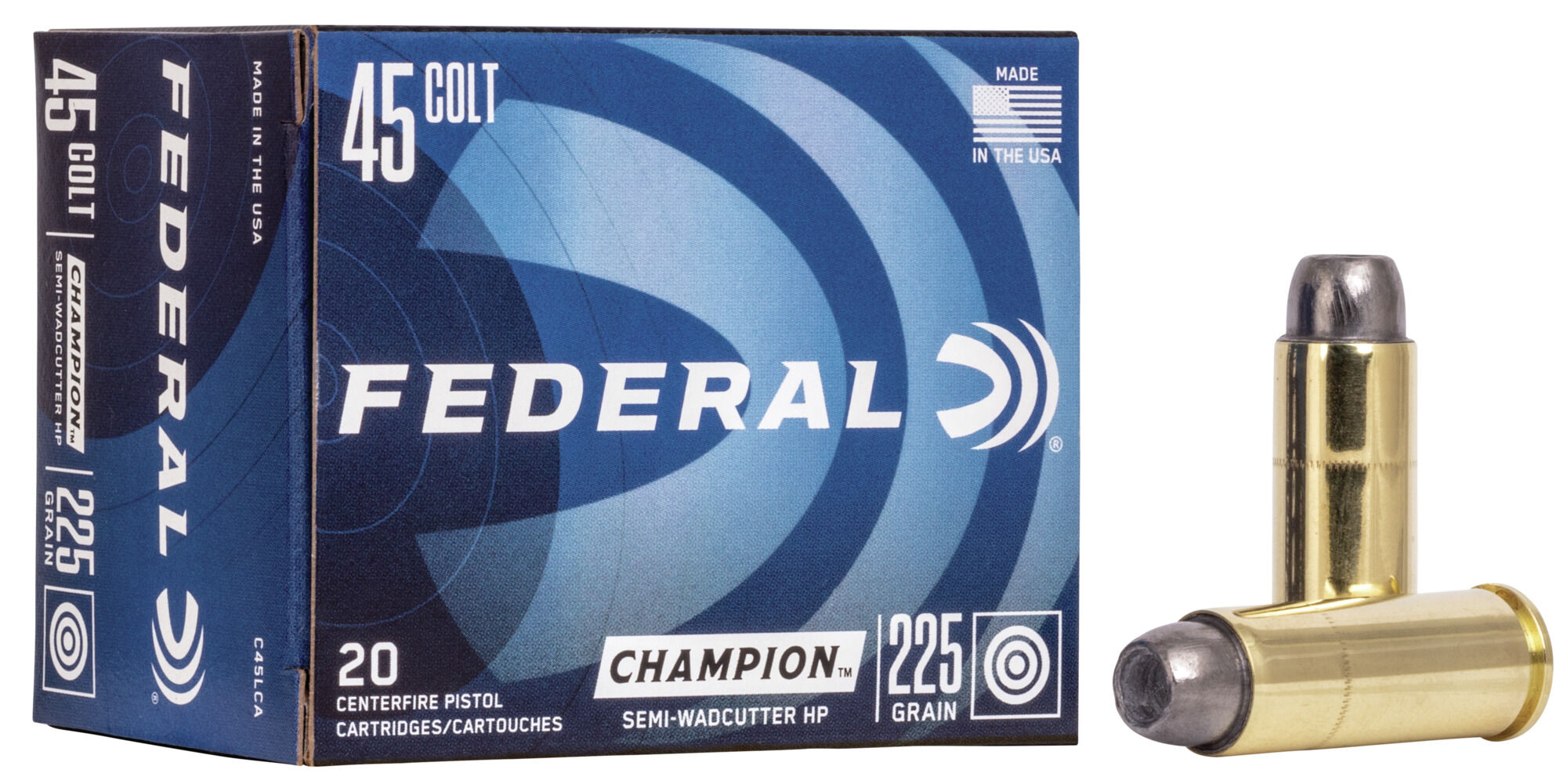 Federal Premium Champion .45 Colt 225 Grain Semi-Wadcutter Hollow Point Centerfire Pistol Ammunition