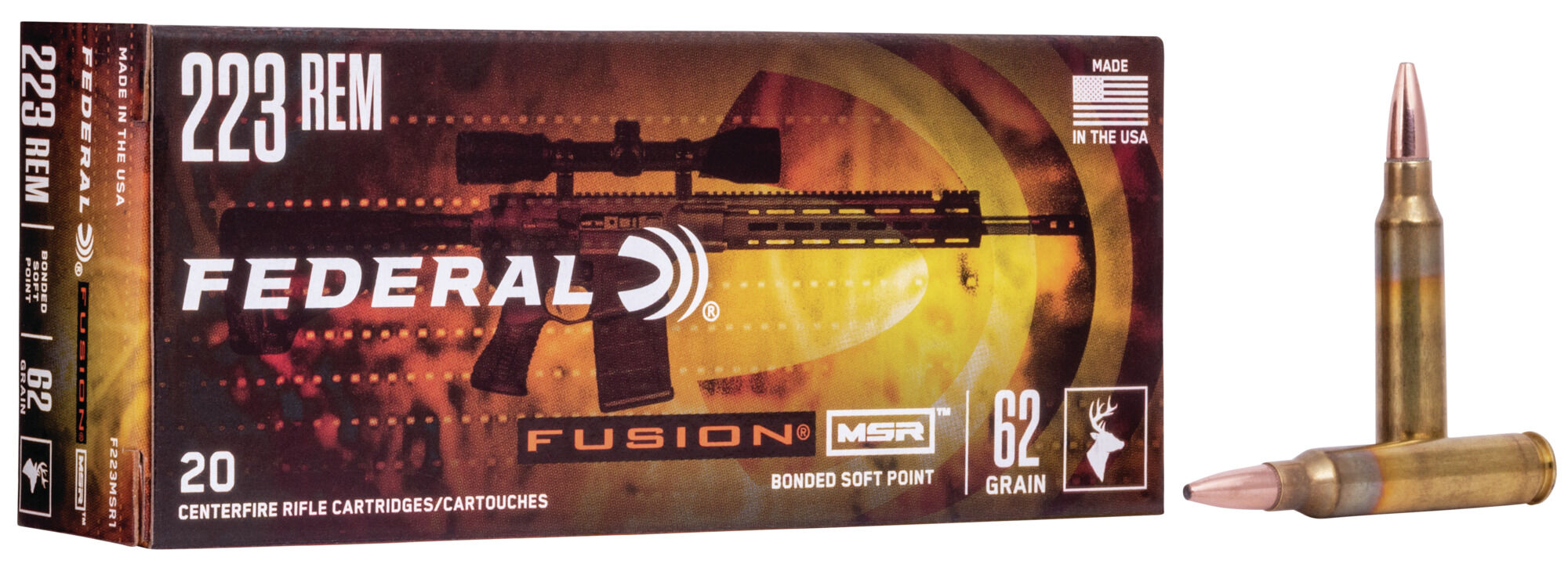 Federal Fusion MSR .223 62 Grain Soft Point Centerfire Rifle Ammunition