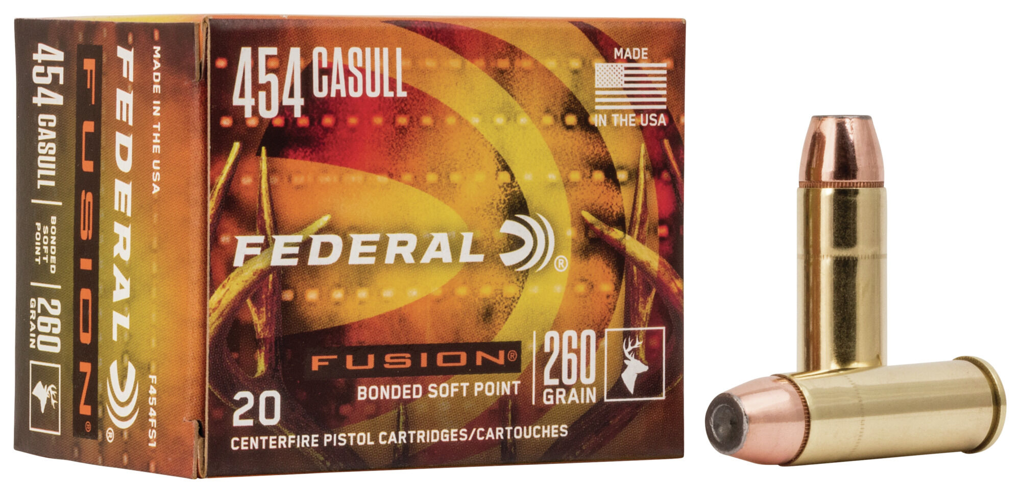 Federal Fusion Handgun 454 Casull 260 Grain Soft Point Centerfire Pistol Ammunition