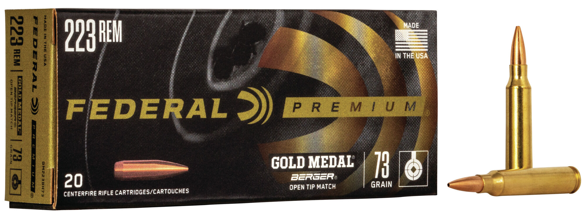 Federal Premium BERGER HYBRID BTHP .223 73 Grain Berger Boat Tail Target Centerfire Rifle Ammunition