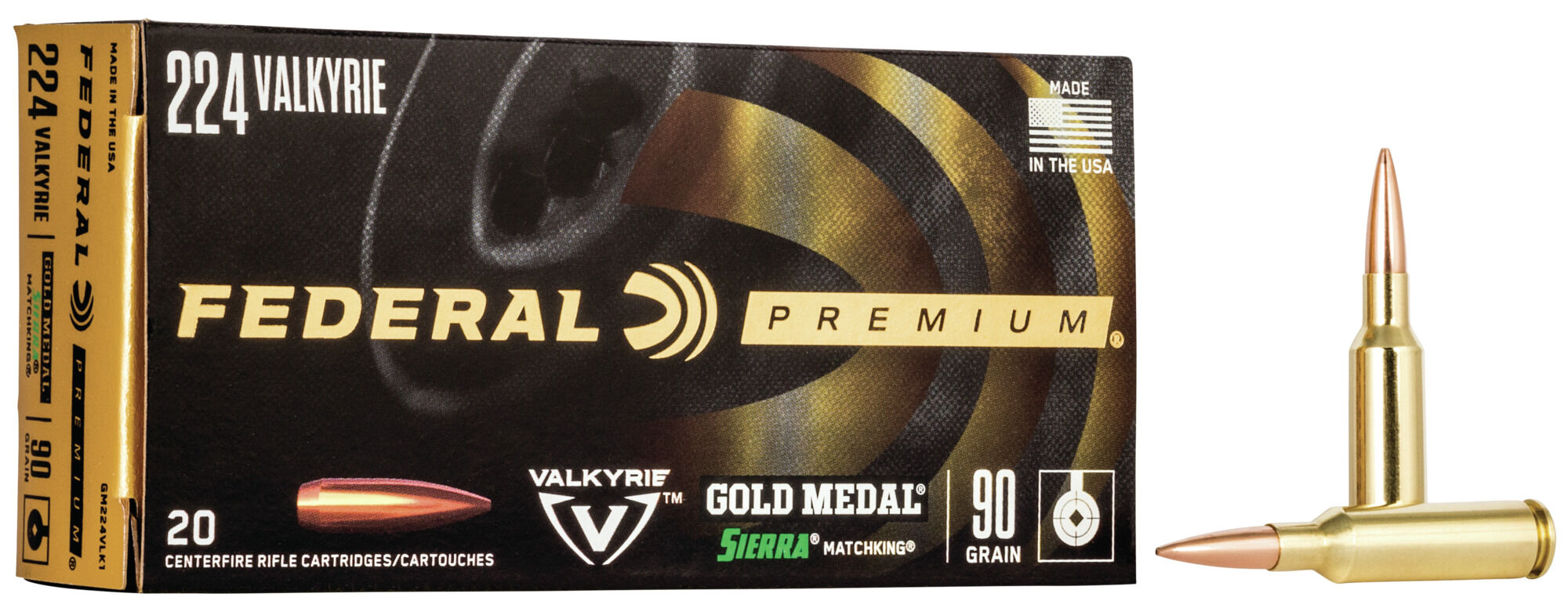 Federal Premium SIERRA MATCHKinG BTHP .224 Valkyrie 90 Grain Sierra MatchKing Boat Tail Hollow Point Centerfire Rifle Ammunition