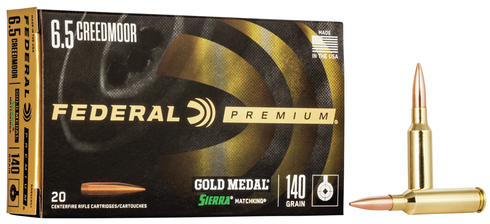 Federal Premium GOLD MEDAL SMK 6.5 Creedmoor 140 Grain Sierra MatchKing Boat Tail Hollow Point Centerfire Rifle Ammunition