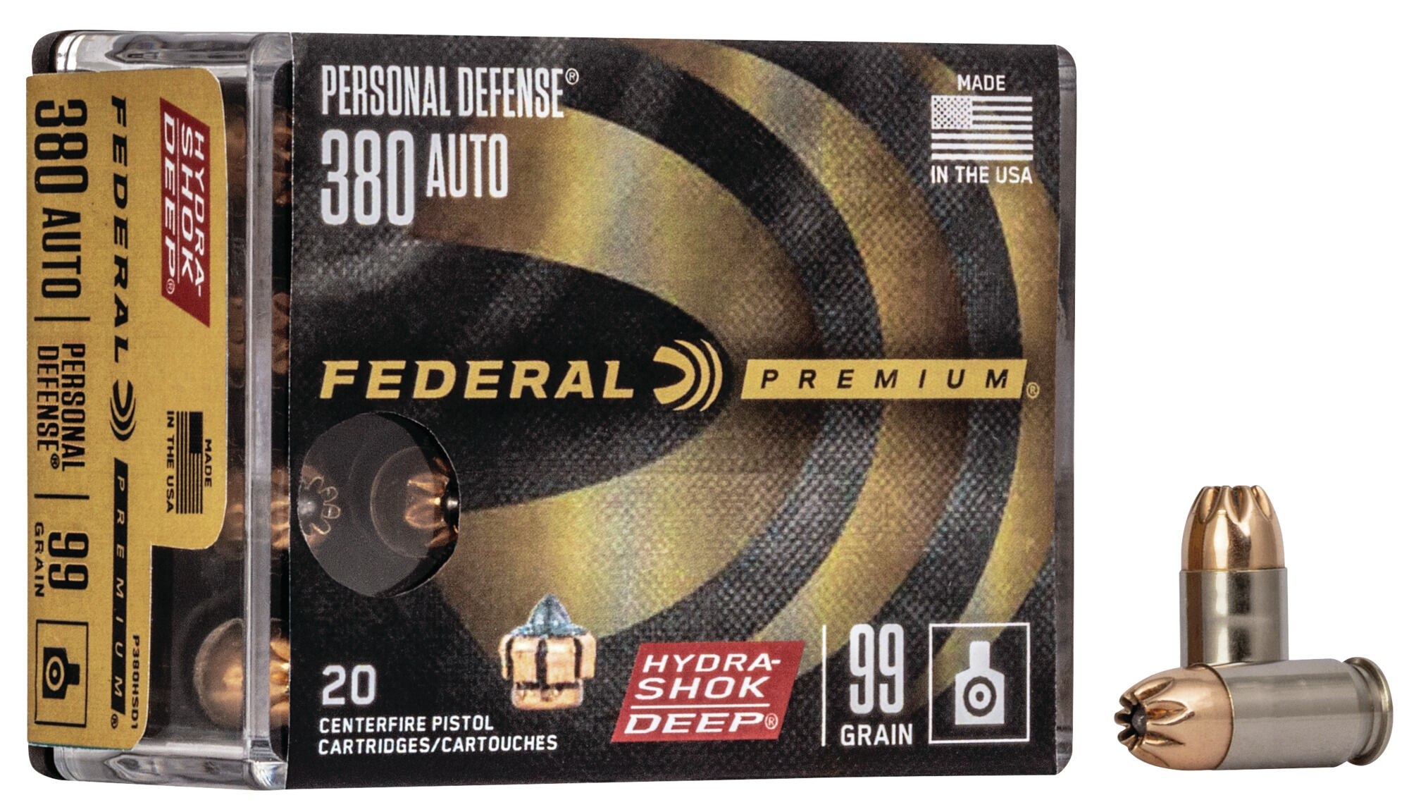 Federal Premium Centerfire Handgun Ammunition .380 ACP 99 Grain Hydra-Shok Deep Jacketed Hollow point Centerfire Pistol Ammunition