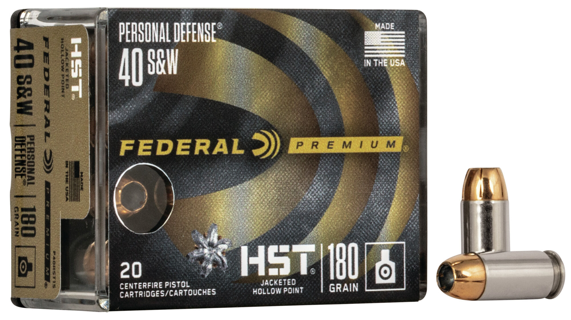 Federal Premium Personal Defense HST 40 S&W 180 Grain Jacketed Hollow Point Centerfire Pistol Ammunition