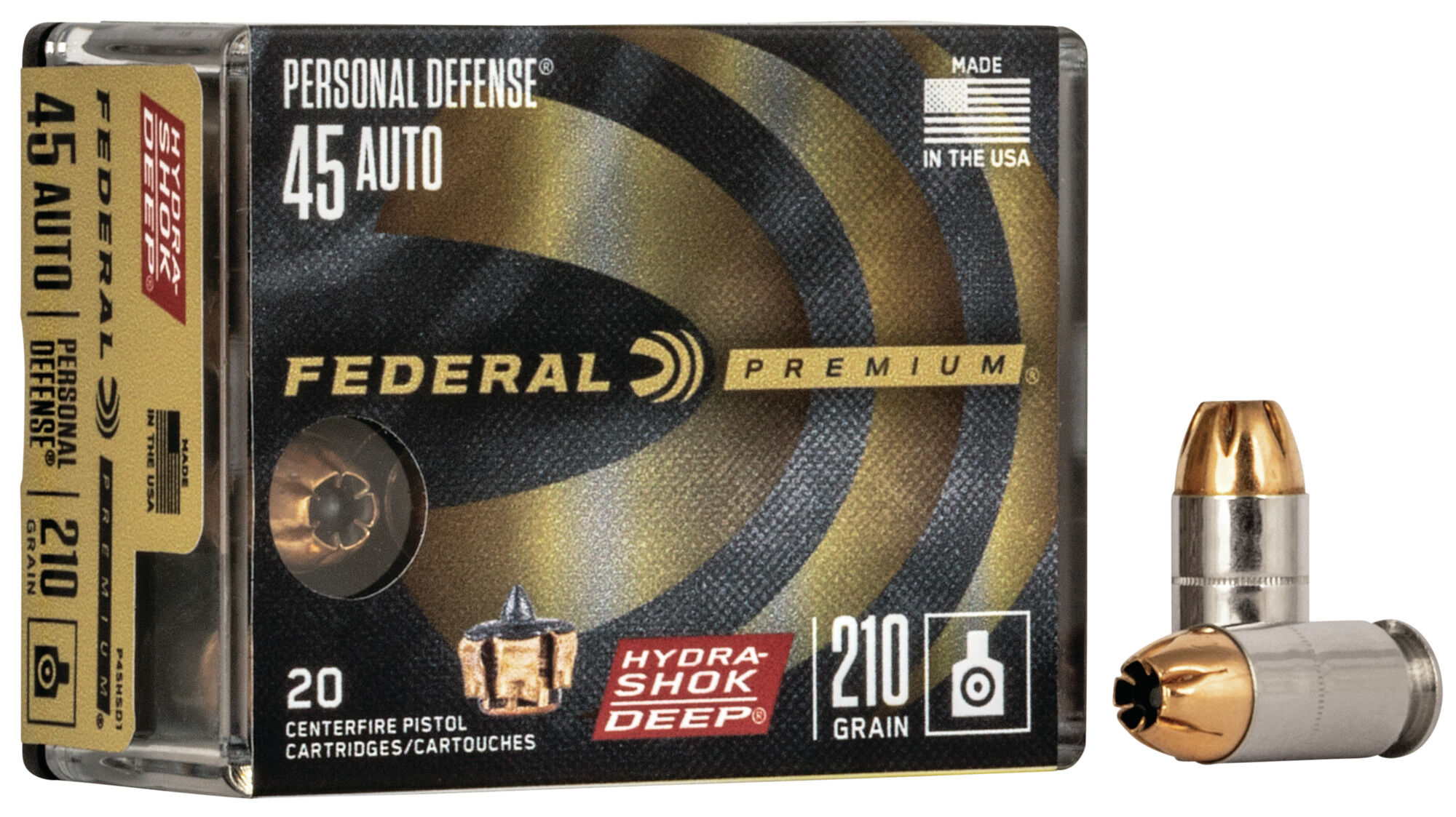 Federal Premium Personal Defense Hydra-Shok Deep 45 Auto 210 Grain Jacketed Hollow Point Centerfire Pistol Ammunition