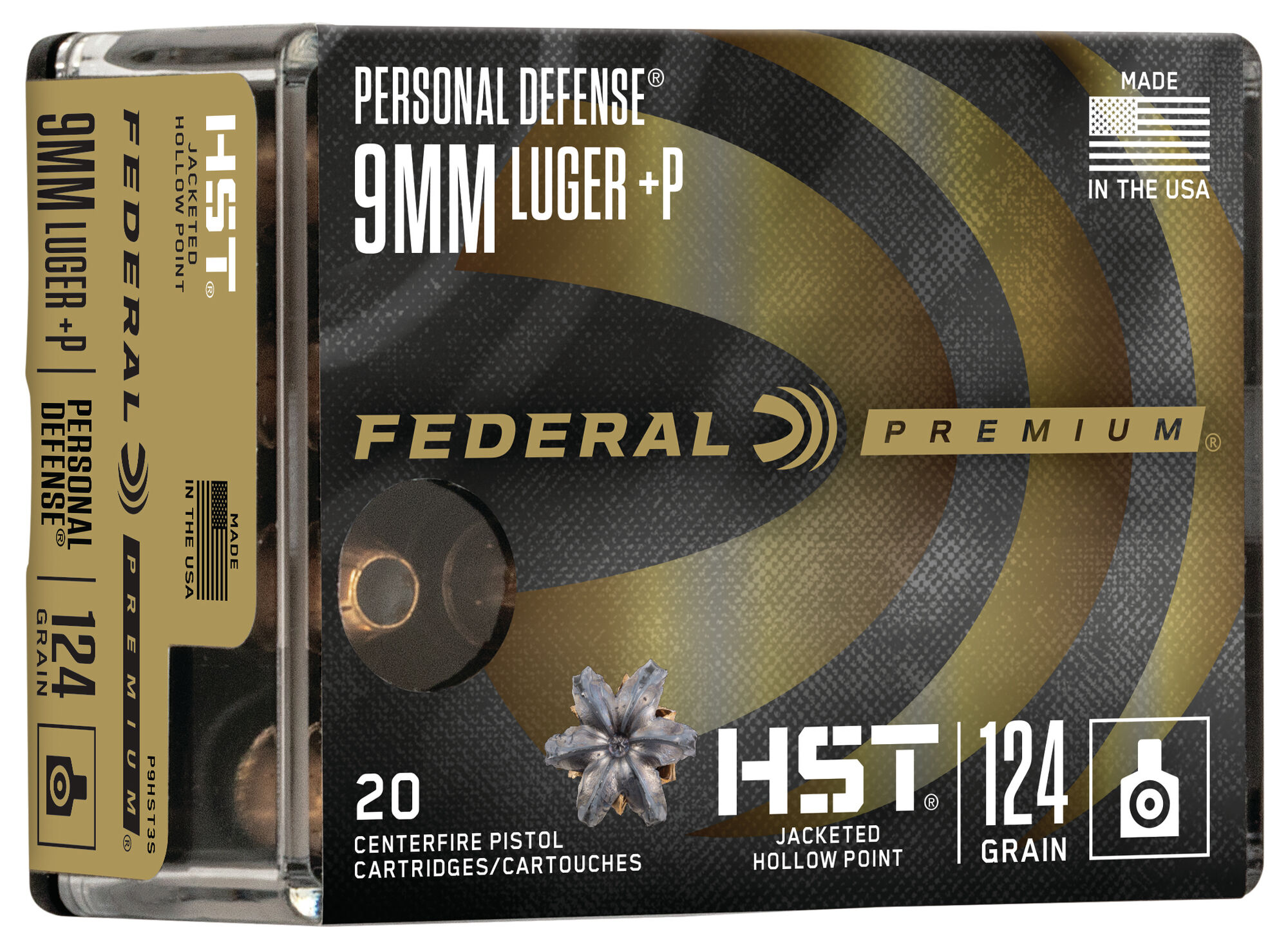 Federal Premium Personal Defense HST 9mm Luger +P 124 Grain Jacketed Hollow Point Nickel-Plated Cased Centerfire Pistol Ammunition