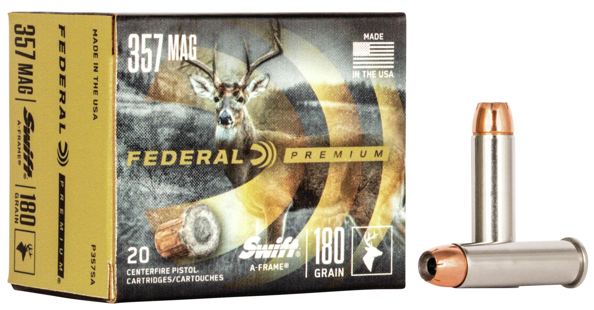 Federal Premium .357 Magnum 180 Grain Swift A-Frame Nickel-Plated Cased  Centerfire Pistol Ammunition P357SA $3.00 Off