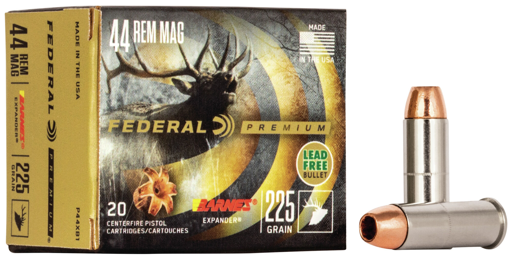 Federal Premium Handgun 44 Rem Magnum 225 Grain Barnes Expander Centerfire Pistol Ammunition