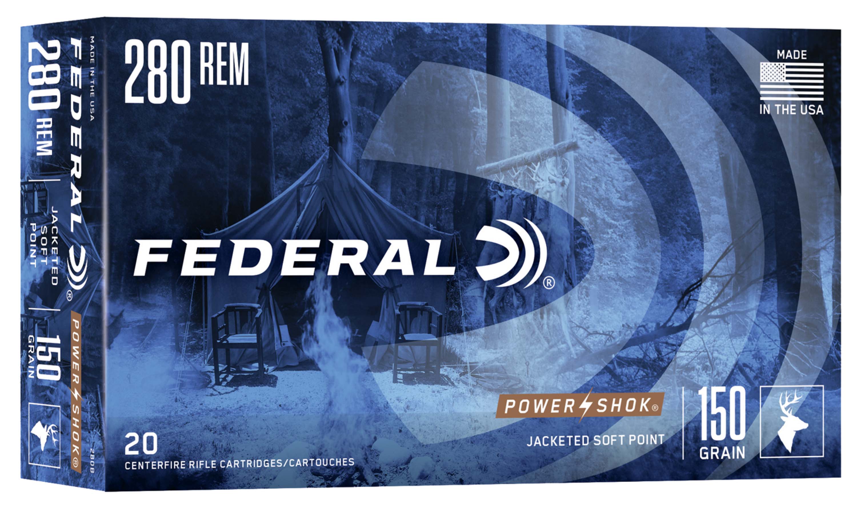 Federal Premium Power-Shok .280 150 Grain Jacketed Soft Point Centerfire Rifle Ammunition