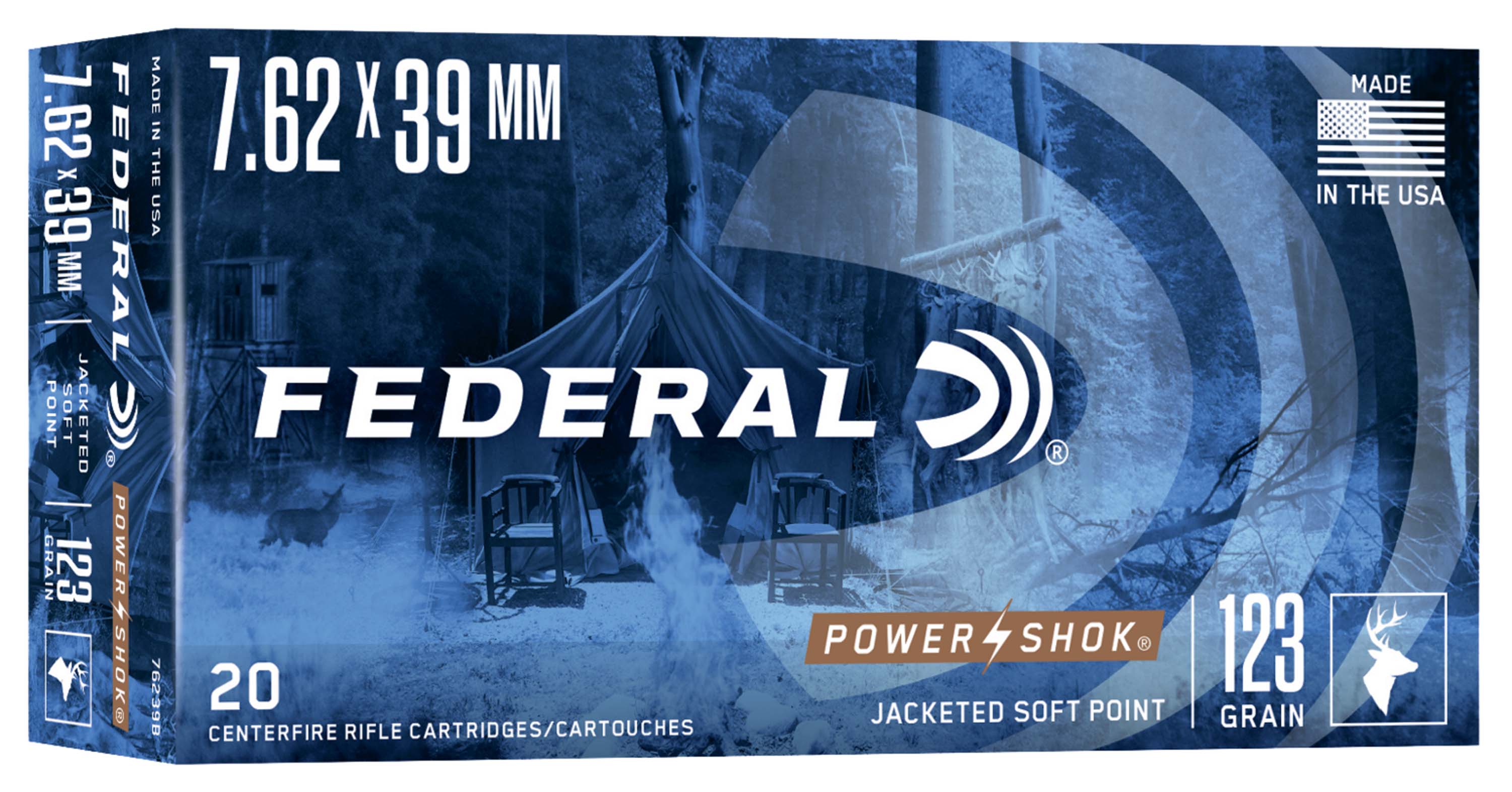 Federal Premium Power-Shok 7.62x39 mm 123 Grain Jacketed Soft Point Centerfire Rifle Ammunition