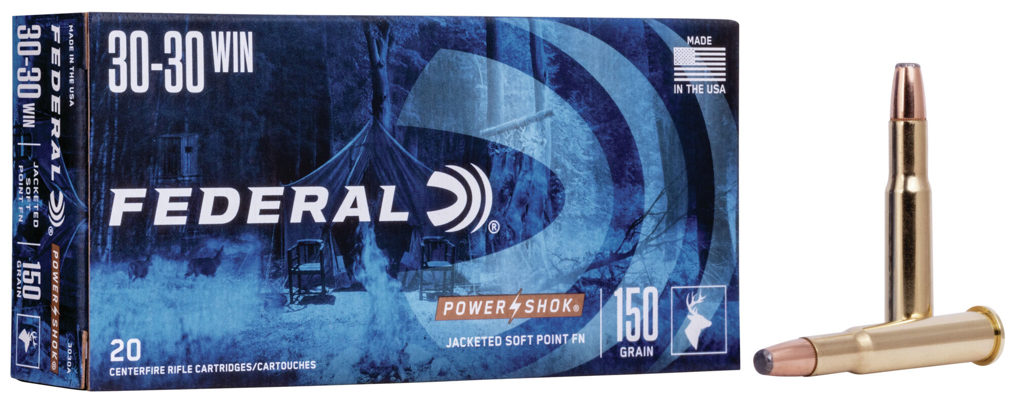 Federal Premium Power-Shok .30-30 Winchester 150 Grain Jacketed Soft Point Centerfire Rifle Ammunition