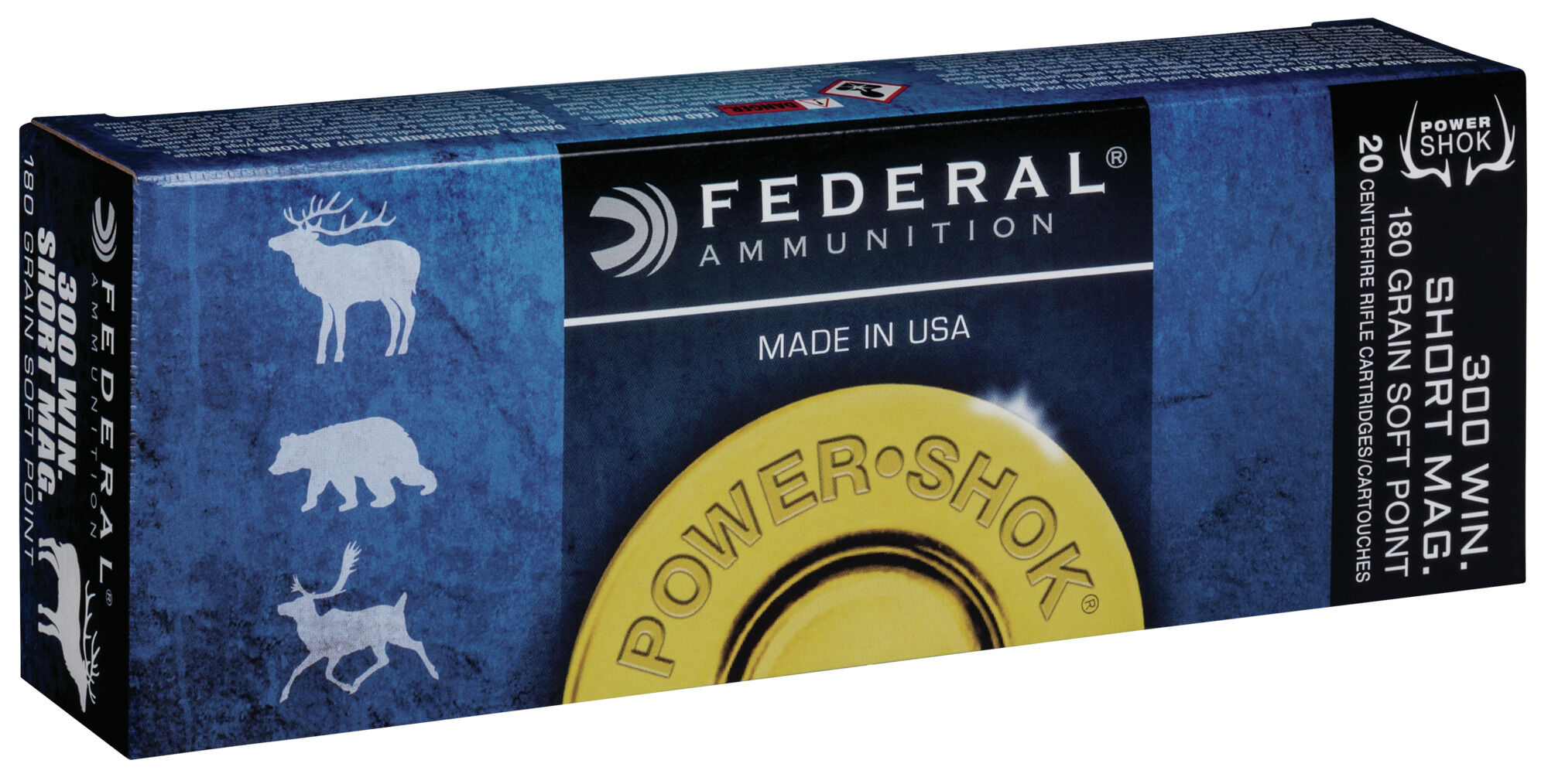 Federal Premium Power-Shok .300 Winchester Short Magnum 180 Grain Jacketed Soft Point Centerfire Rifle Ammunition