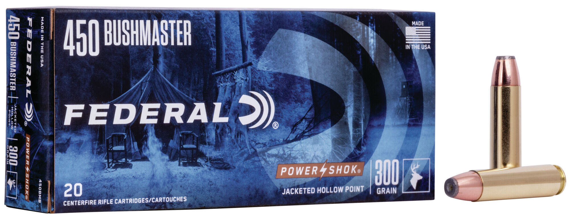 Federal Premium Power-Shok .450 Bushmaster 300 Grain Jacketed Hollow Point Centerfire Rifle Ammunition