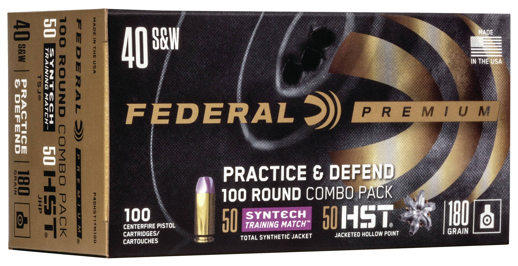 Federal Premium Practice & Defend 40 S&W 180 Grain HST JHP/Syntech TSJ Centerfire Pistol Ammunition