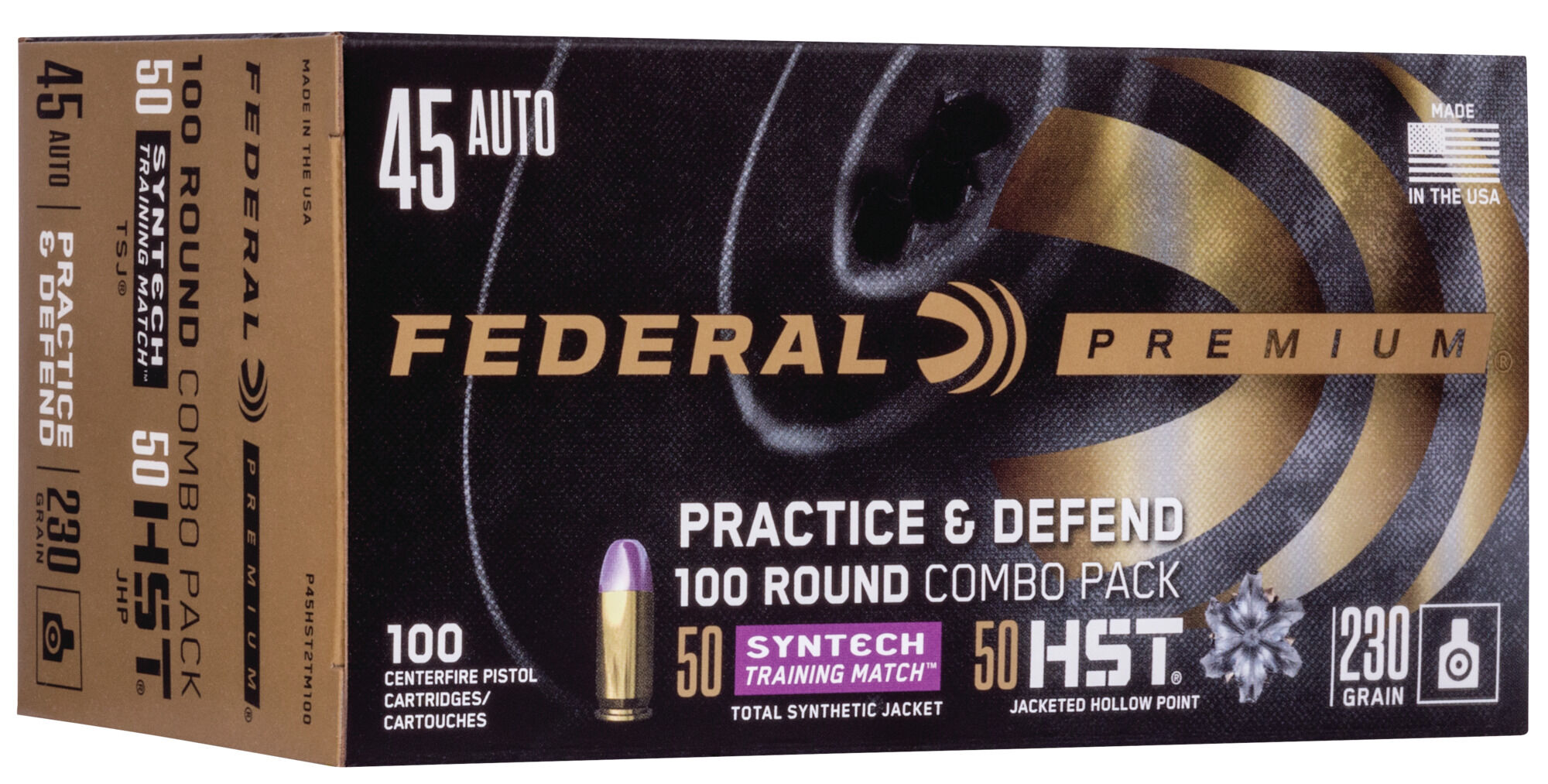 Federal Premium Practice & Defend 45 Auto 230 Grain HST JHP/Syntech TSJ Centerfire Pistol Ammunition