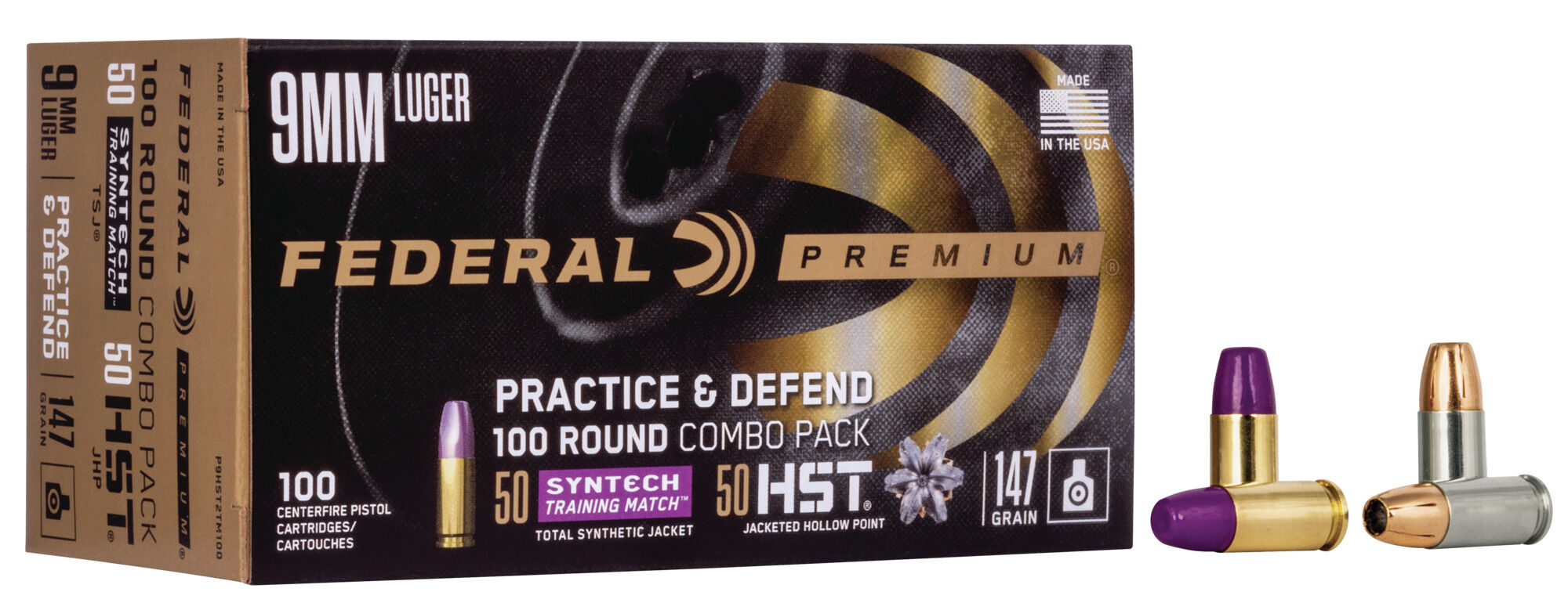 Federal Premium Practice & Defend 9mm Luger 147 Grain HST JHP/Syntech TSJ Centerfire Pistol Ammunition