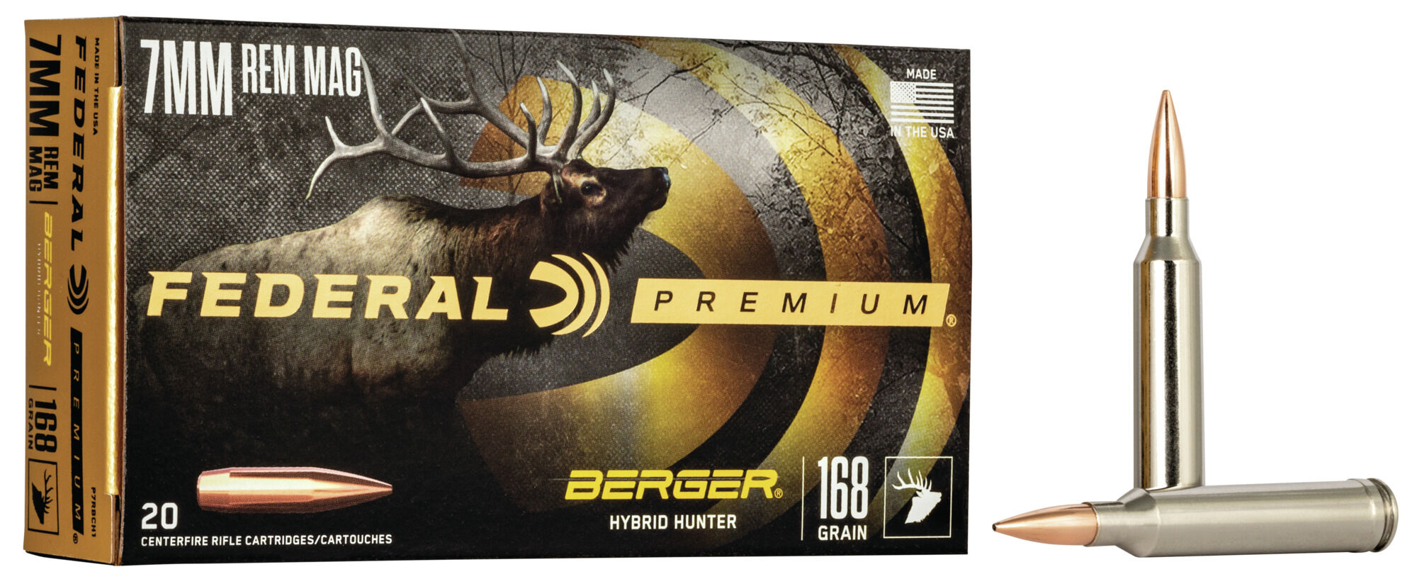 Federal Premium Hunter 7mm Rem Magnum 168 Grain Berger Hybrid Centerfire Rifle Ammunition