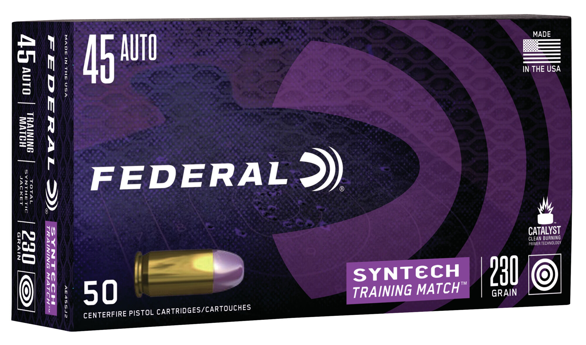 Federal Premium Syntech Training Match 45 Auto 230 Grain Syntech Jacket Flat Nose Centerfire Pistol Ammunition