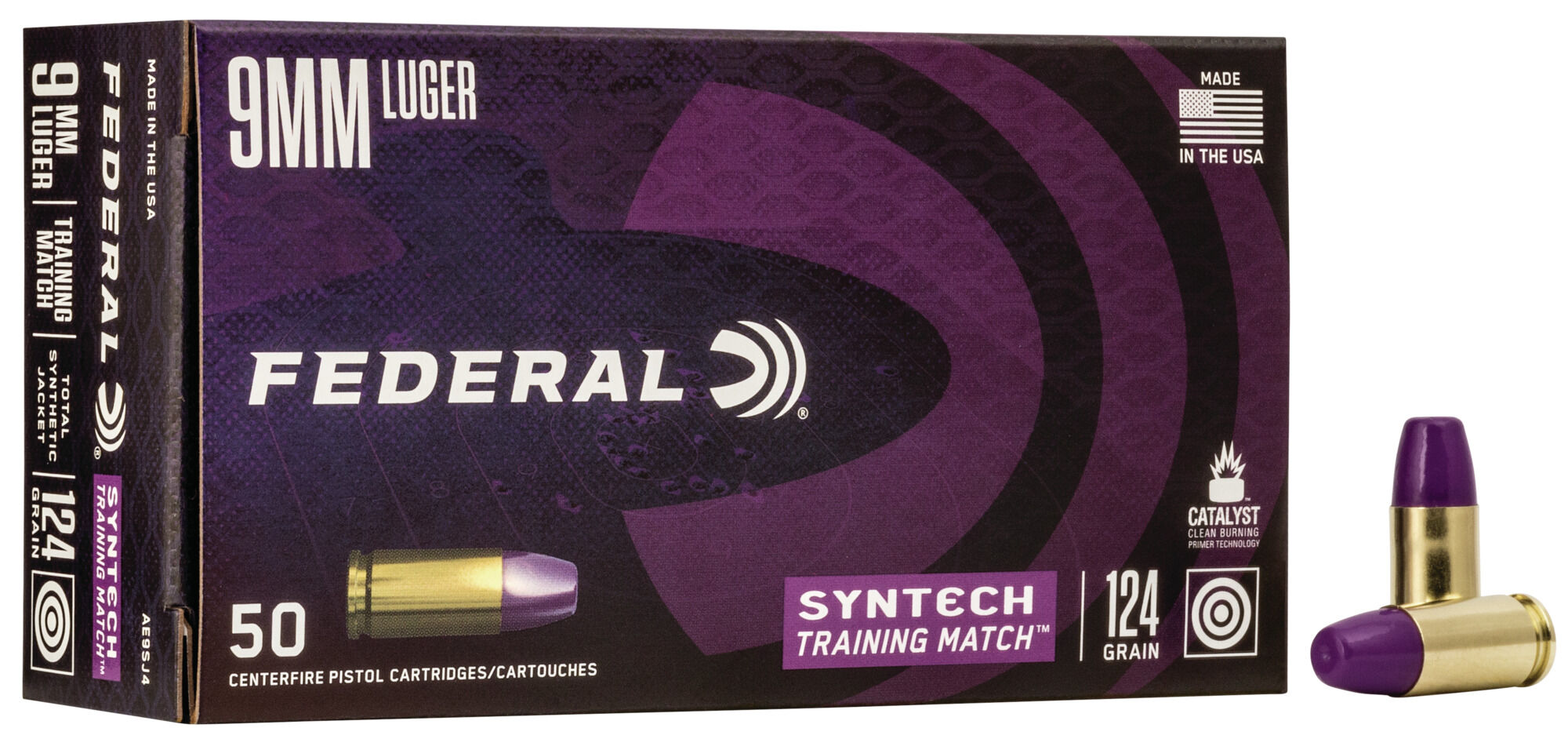 Federal Premium Handgun Ammunition 9 mm Luger 124 Grain Syntech Total Synthetic Jacket Centerfire Pistol Ammunition